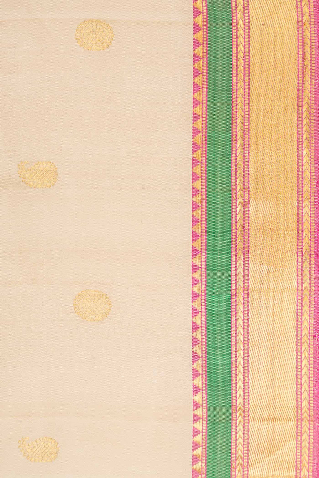 Border image of Cream Kanchipuram Silk Saree with Zari Butta on the body and Zari Border