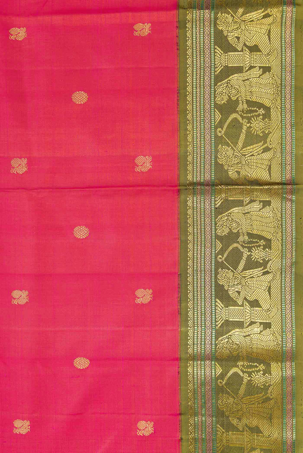 Border image of Pink Dual Tone Kanjivaram Silk Saree with Zari Butta on the body and Zari Border. 