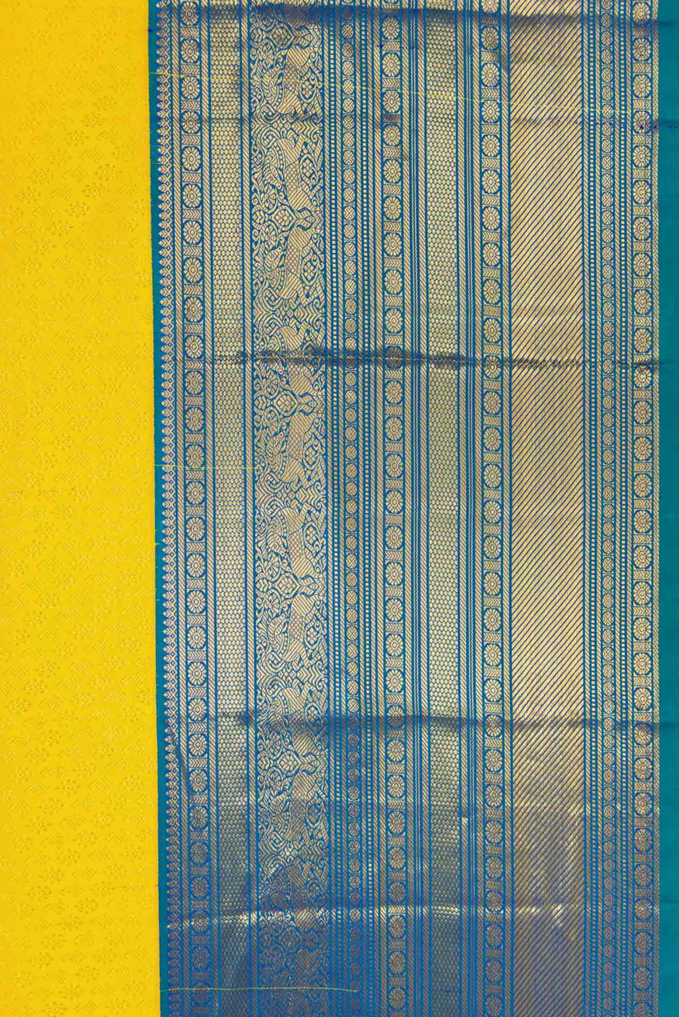 Border image of Yellow Dual Tone Kanjivaram Silk Saree with Zari Brocade on the body and Zari Border. 
