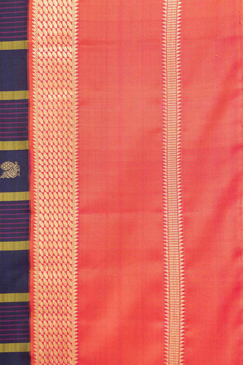 Border image of Pure Silk Pure Zari Burgundy Dual Tone Kanchipuram Saree with Checked design on the body and Zari Border