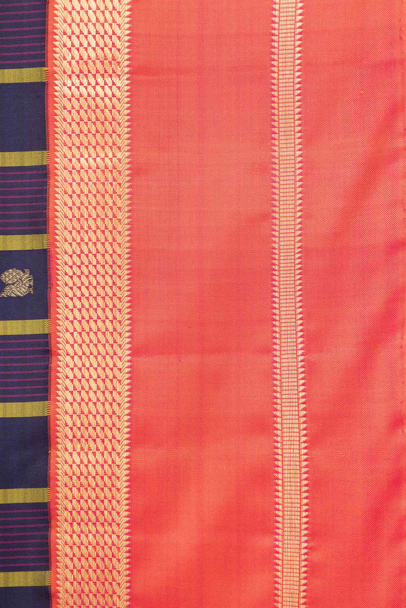 Border image of Pure Silk Pure Zari Burgundy Dual Tone Kanchipuram Saree with Checked design on the body and Zari Border