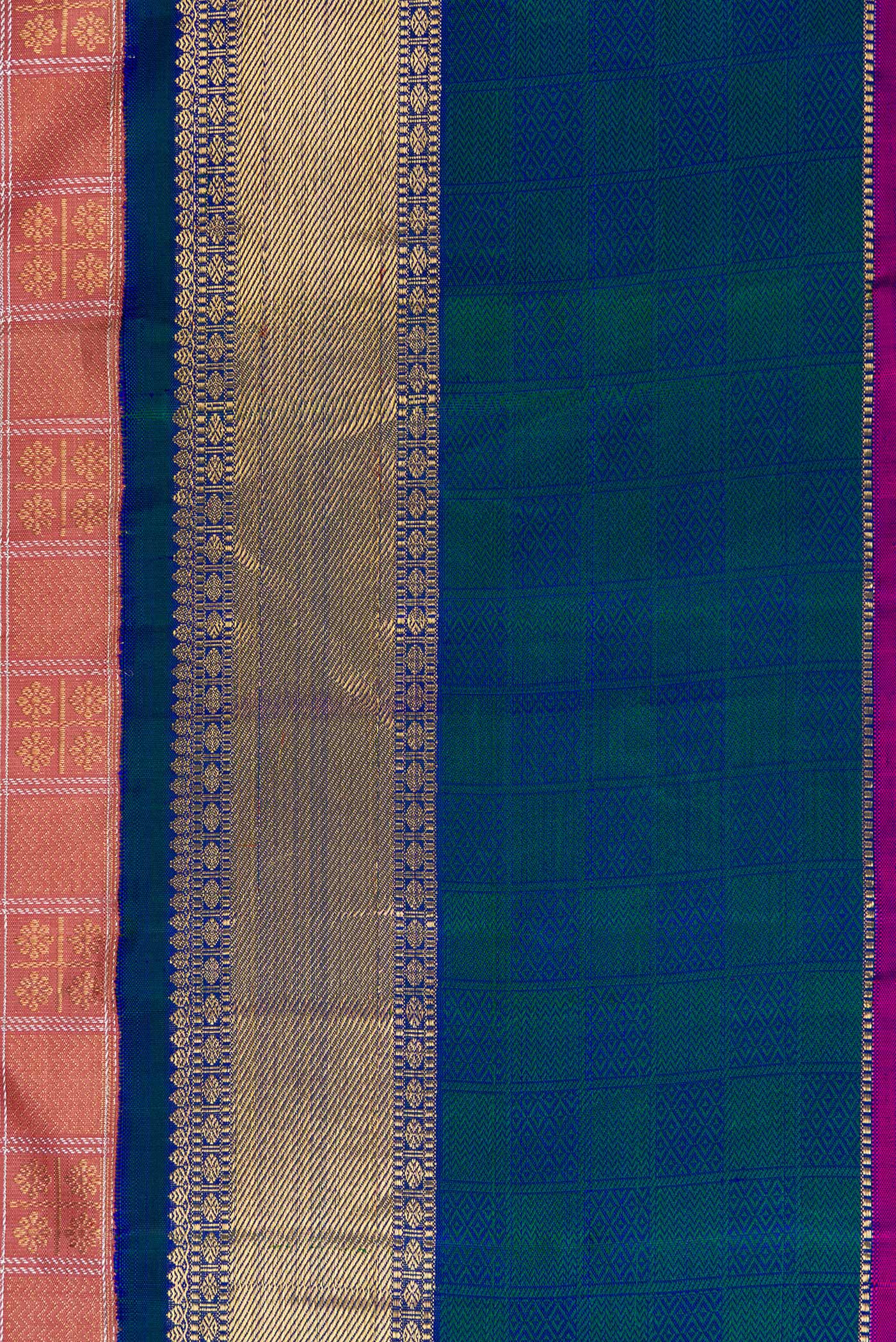 Border image of Pure Silk Pure Zari Rose Gold Dual Tone Kanjivaram Saree with Checked design on the body and Zari Border. 