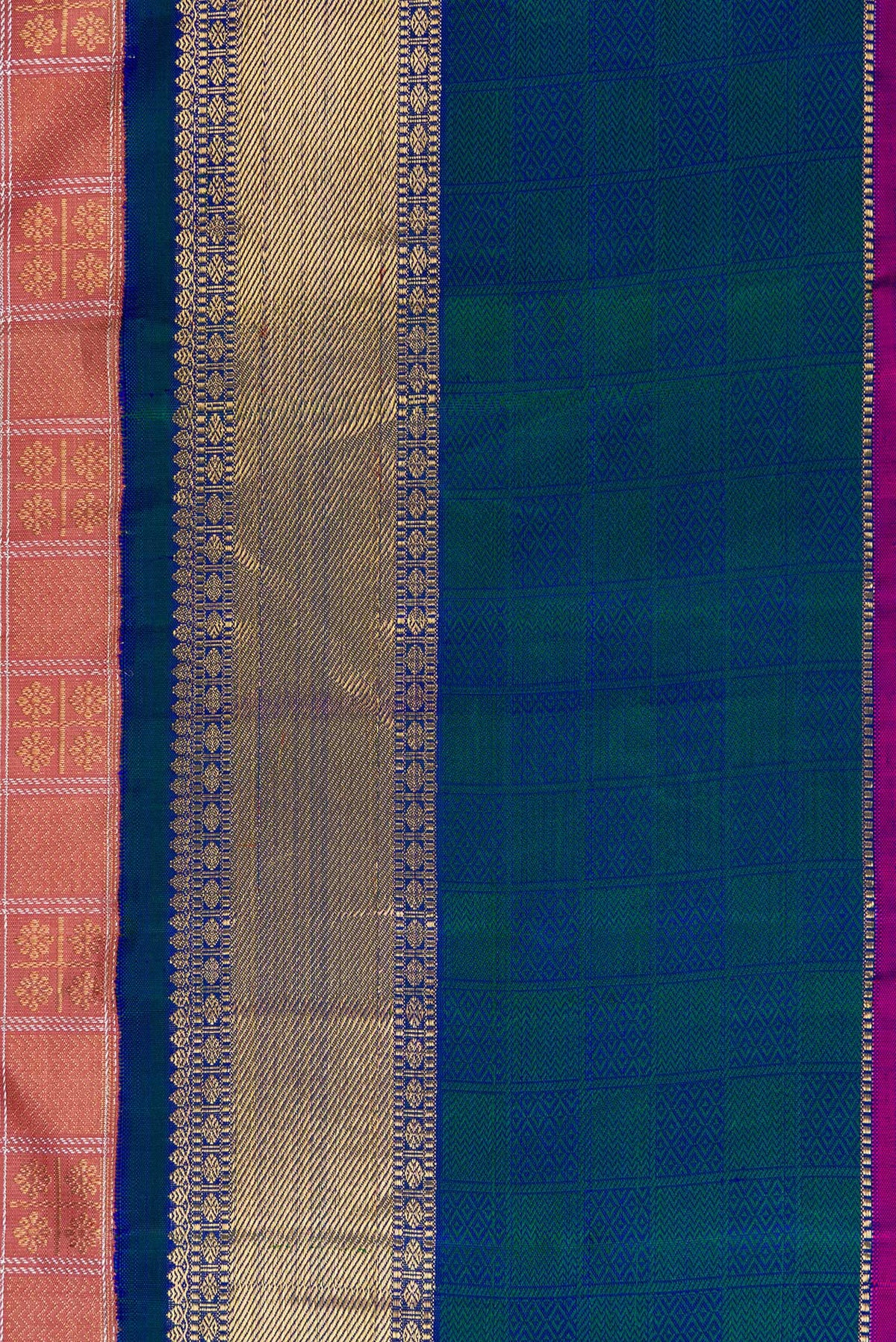 Border image of Pure Silk Pure Zari Rose Gold Dual Tone Kanjivaram Saree with Checked design on the body and Zari Border. 