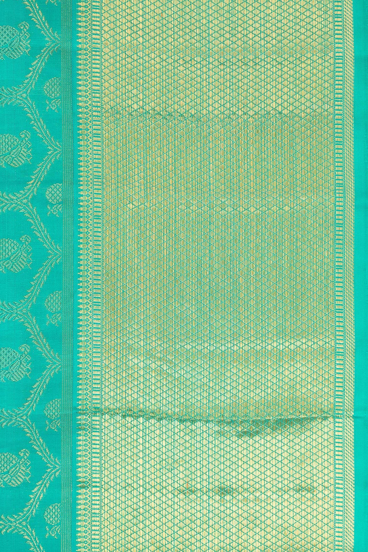 Border image of Pure Silk Pure Zari Sea Green Dual Tone Kanjivaram Saree with Zari Brocade on the body and Zari Border. 