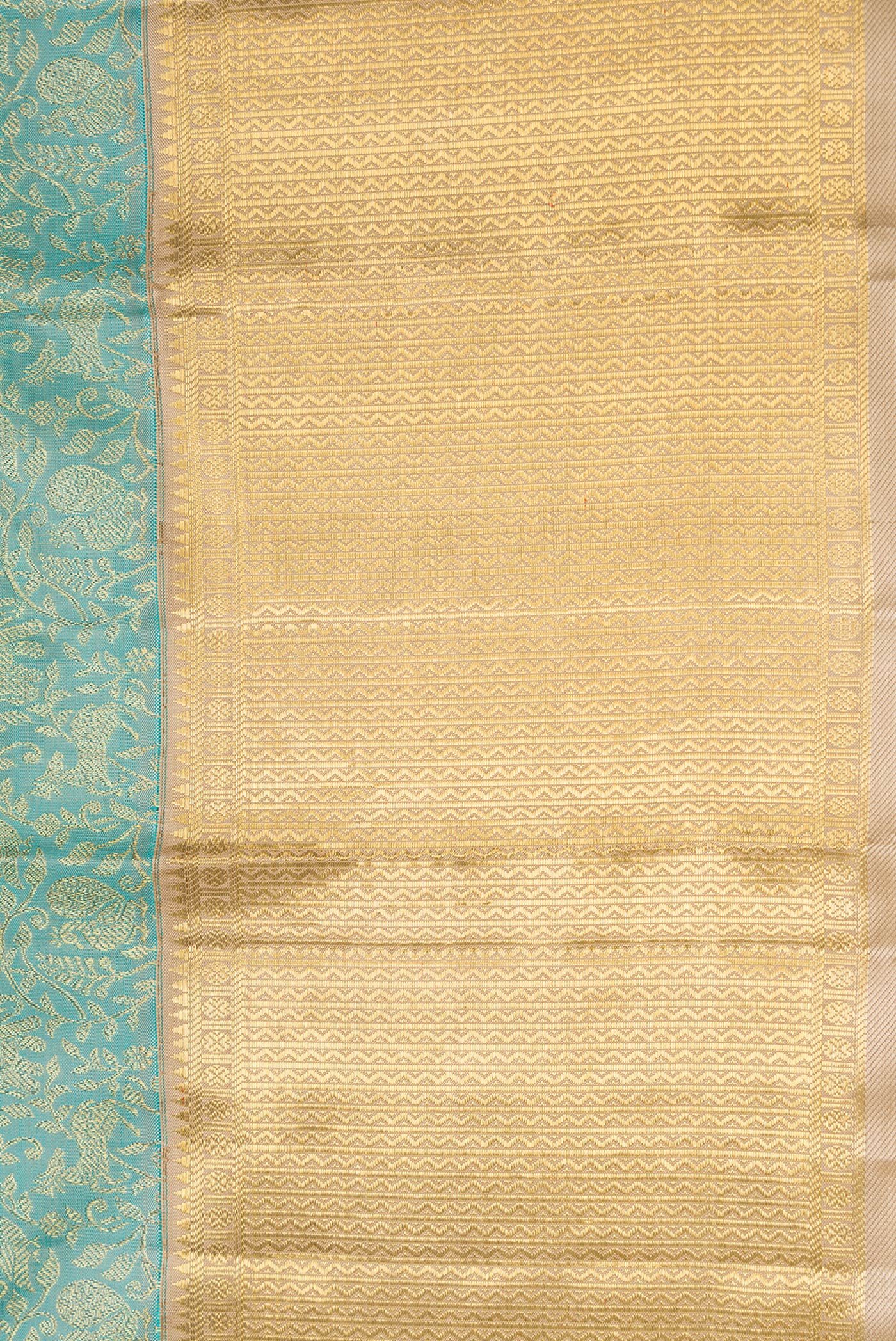Border image of Pure Silk Pure Zari Light Blue Dual Tone Kanjivaram Saree with Zari Brocade on the body and Zari Border. 