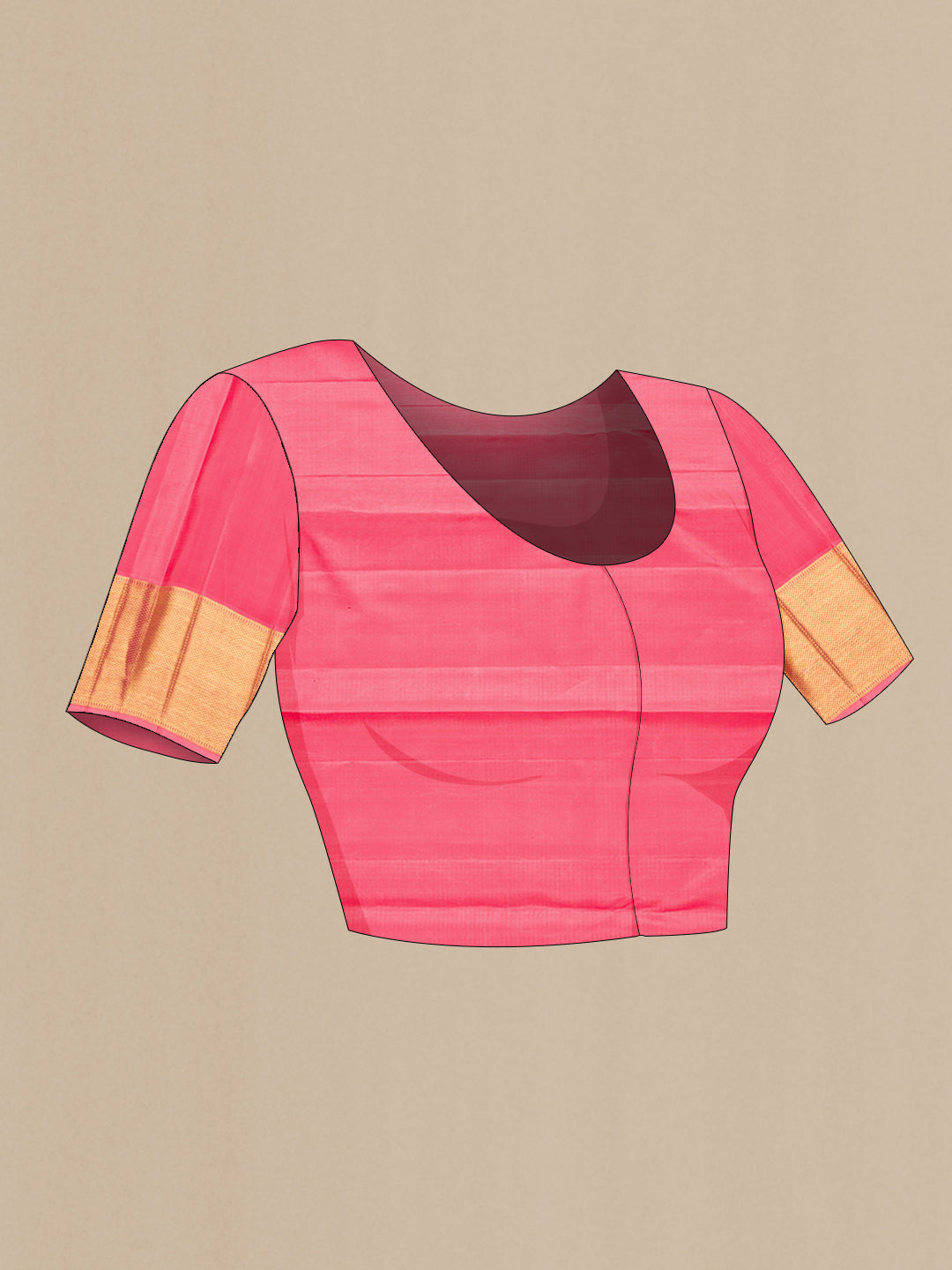 Close up image of the blouse of Pure Silk Pure Zari Gold Dual Tone Kanjivaram Saree with Zari Brocade on the body and Zari Border. 