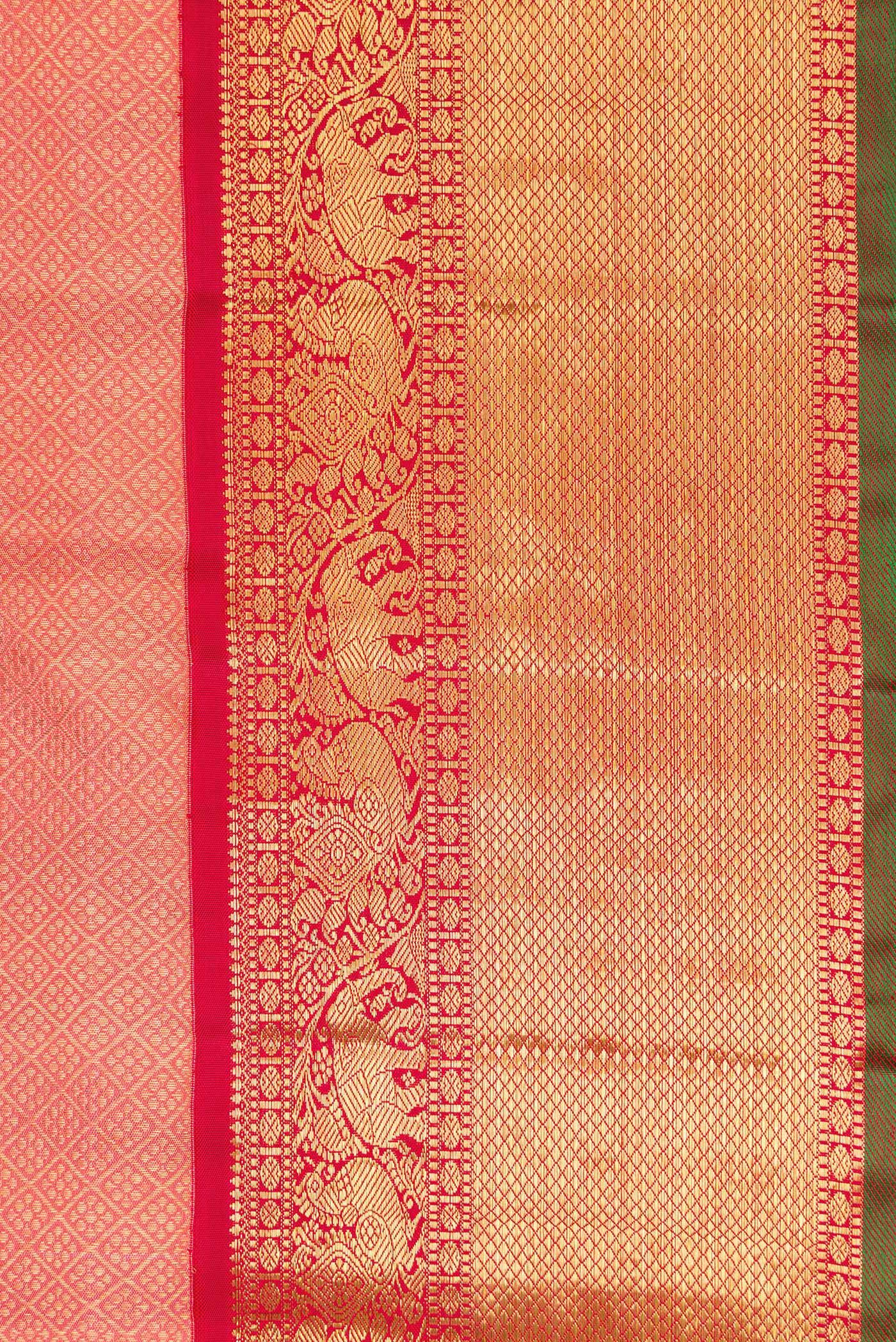 Border image of Pure Silk Pure Zari Coral Dual Tone Kanjivaram Saree with Zari Brocade on the body and Zari Border. 