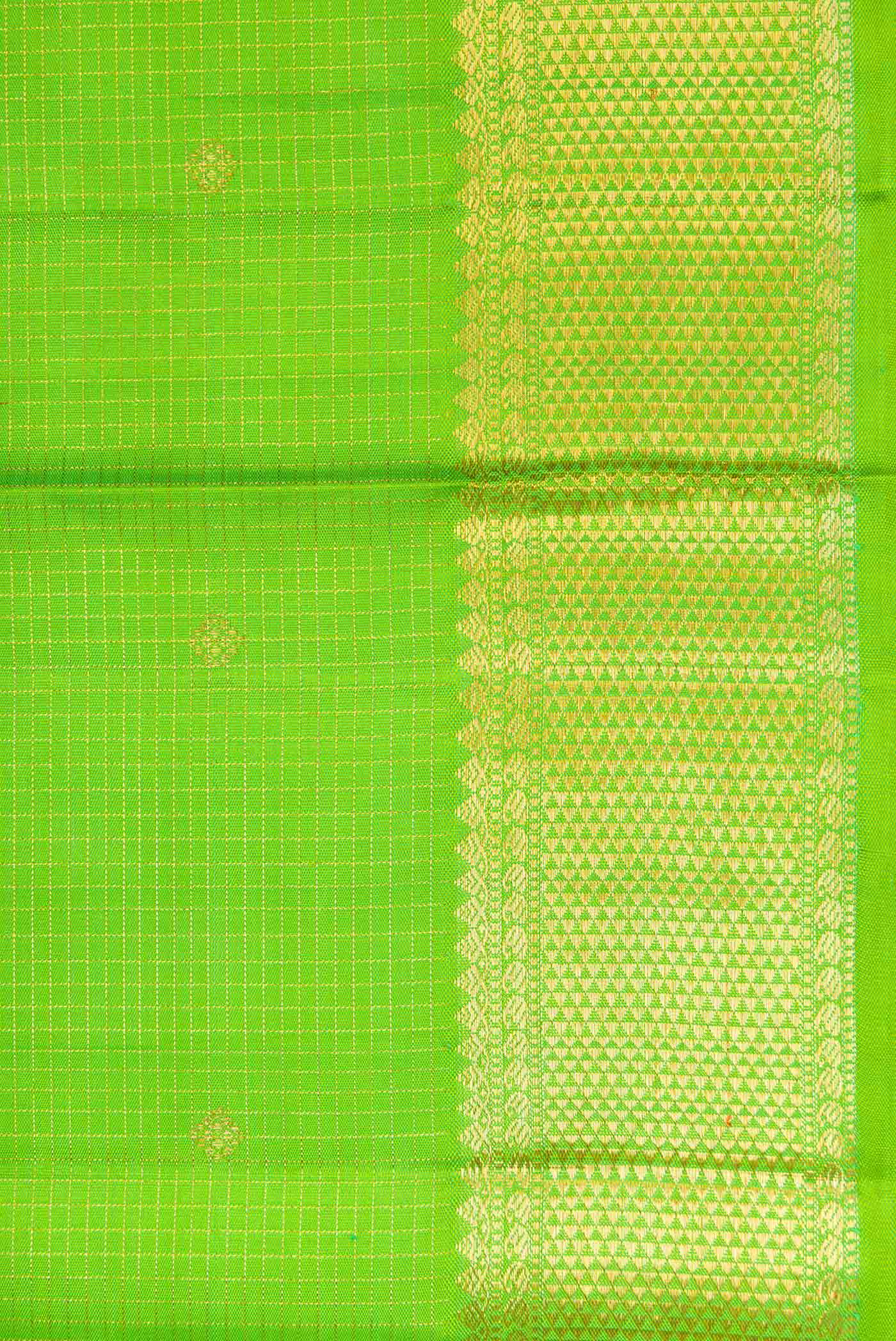Border image of Pure Silk Pure Zari Parrot Green Dual Tone Kanchipuram Saree with Checked design on the body and Zari Border