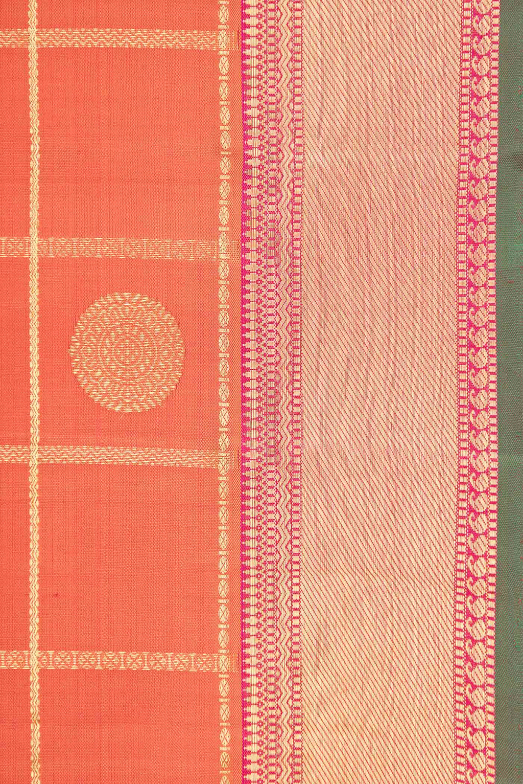 Border image of Pure Silk Pure Zari Orange Dual Tone Kanchipuram Saree with Checked design on the body and Zari Border