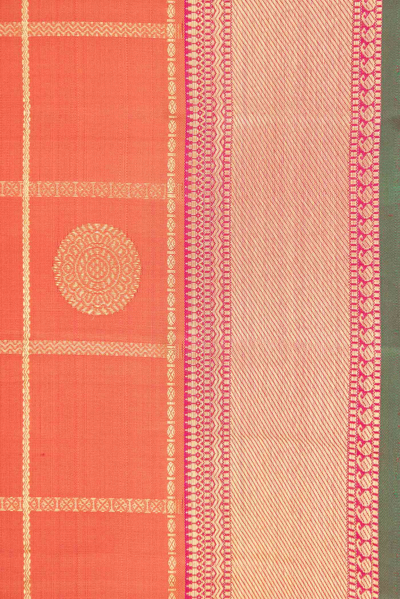 Border image of Pure Silk Pure Zari Orange Dual Tone Kanchipuram Saree with Checked design on the body and Zari Border