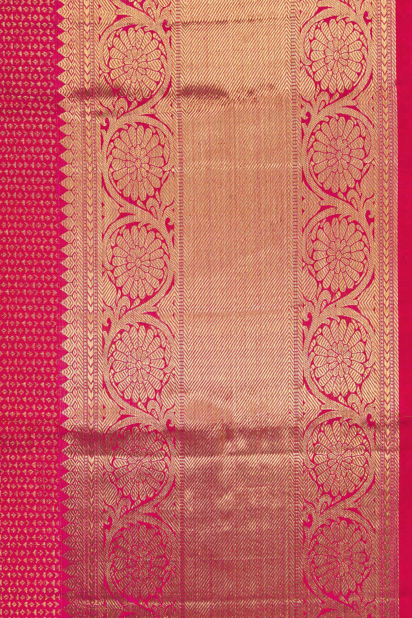Border image of Rani Pink Dual Tone Kanchipuram Silk Saree with Zari Brocade on the body and Zari Border. 