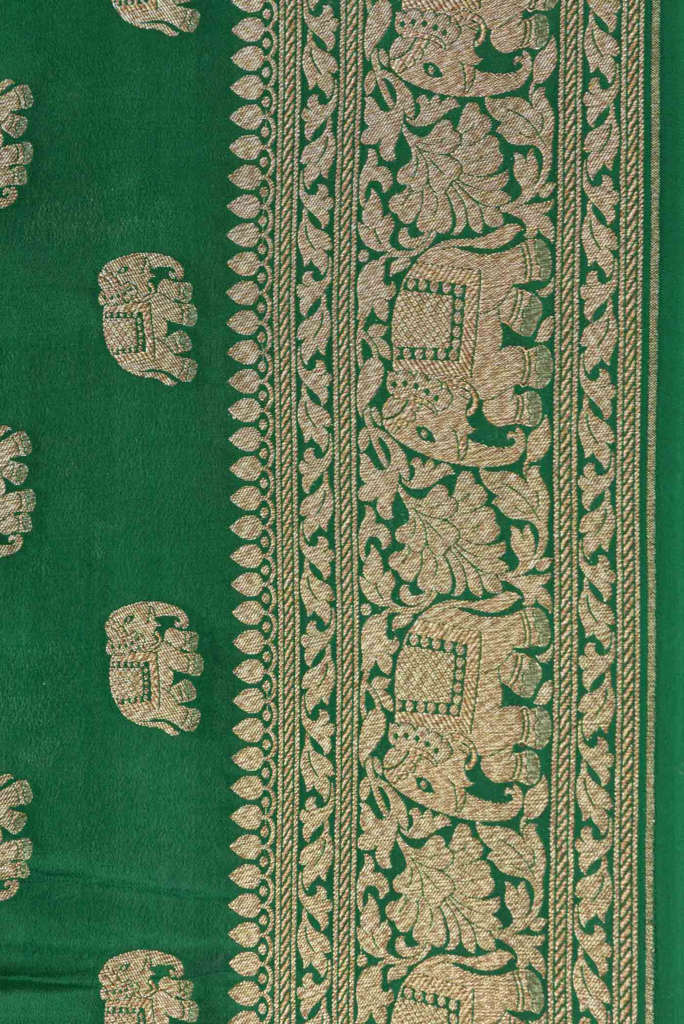 Border image of Green Dual Tone Banarasi Georgette Saree with Zari Butta on the body and Zari Border. 