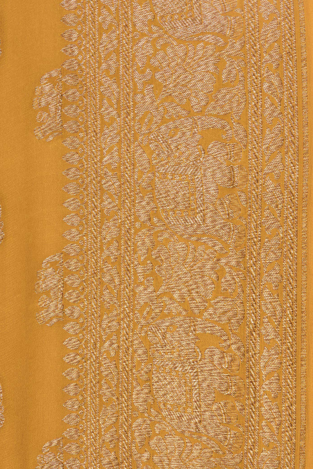 Border image of Mustard Dual Tone Banarasi Georgette Saree with Zari Butta on the body and Zari Border. 