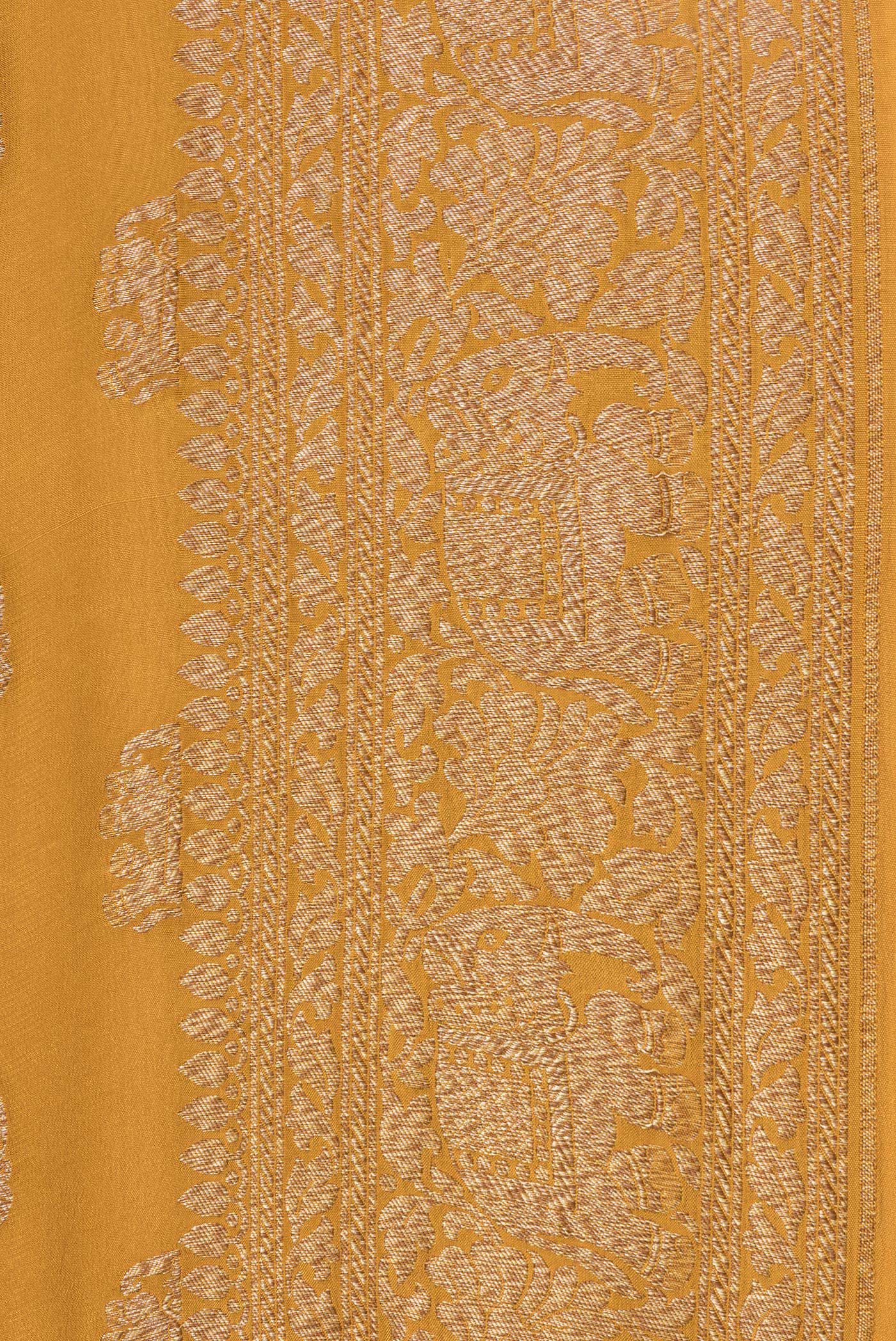Border image of Mustard Dual Tone Banarasi Georgette Saree with Zari Butta on the body and Zari Border. 