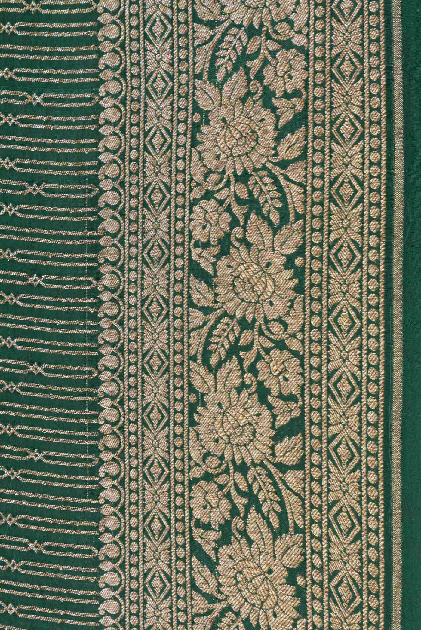 Border image of Green Dual Tone Banarasi Georgette Saree with Zari Brocade on the body and Zari Border. 