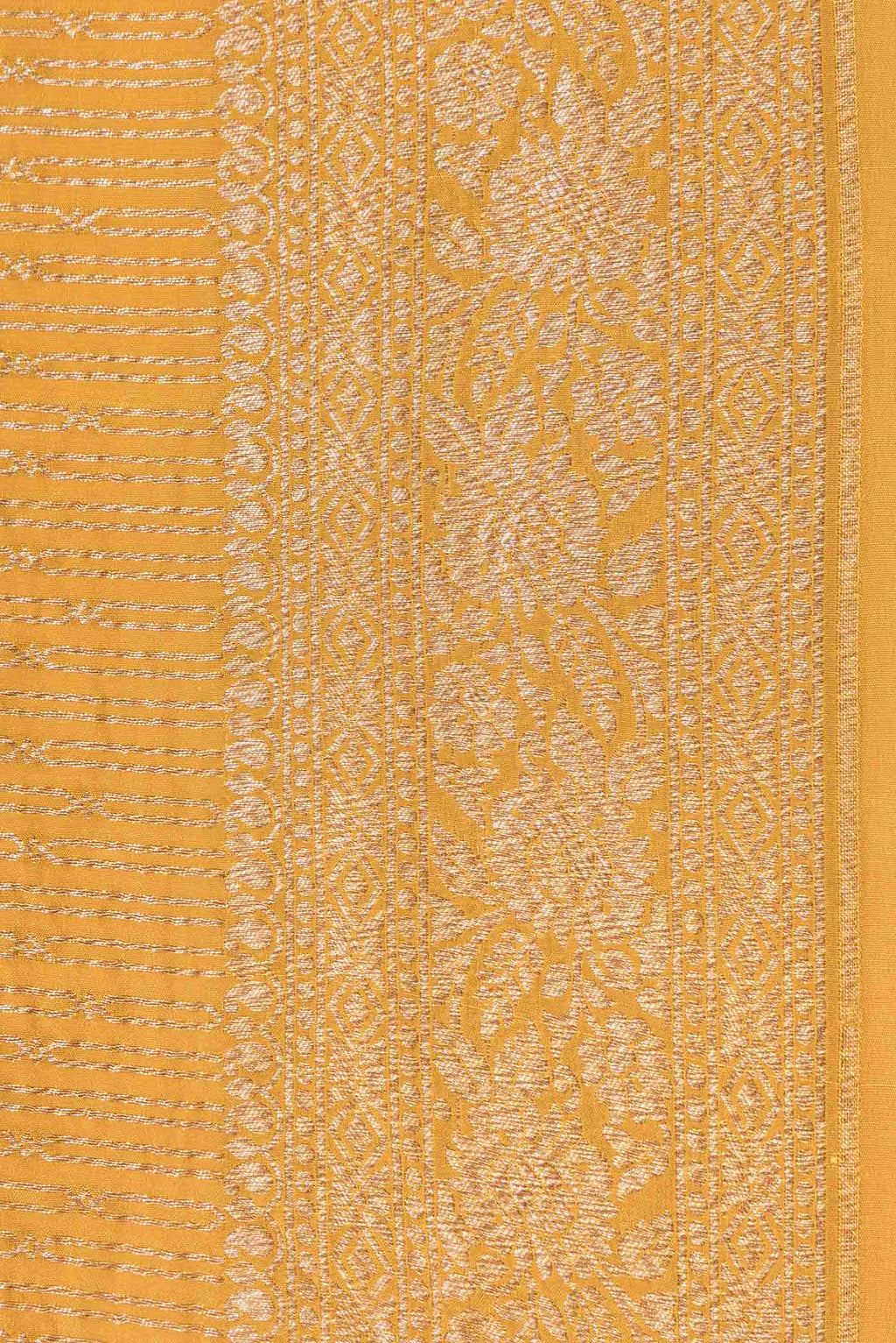 Border image of Mustard Dual Tone Banarasi Georgette Saree with Zari Brocade on the body and Zari Border. 