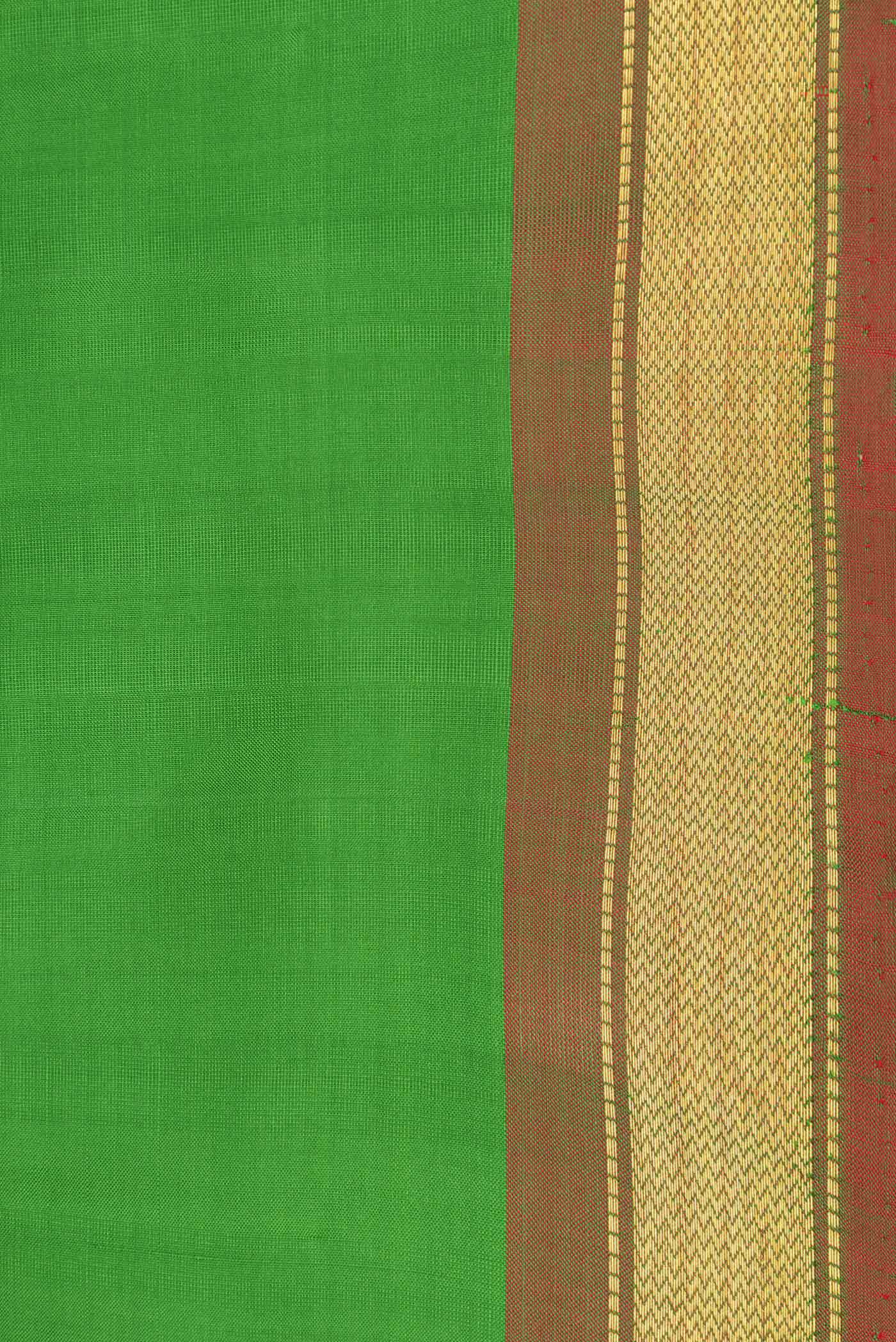 Border image of Parrot Green Dual Tone Kanchipuram Saree with Plain Body and Zari Border. 