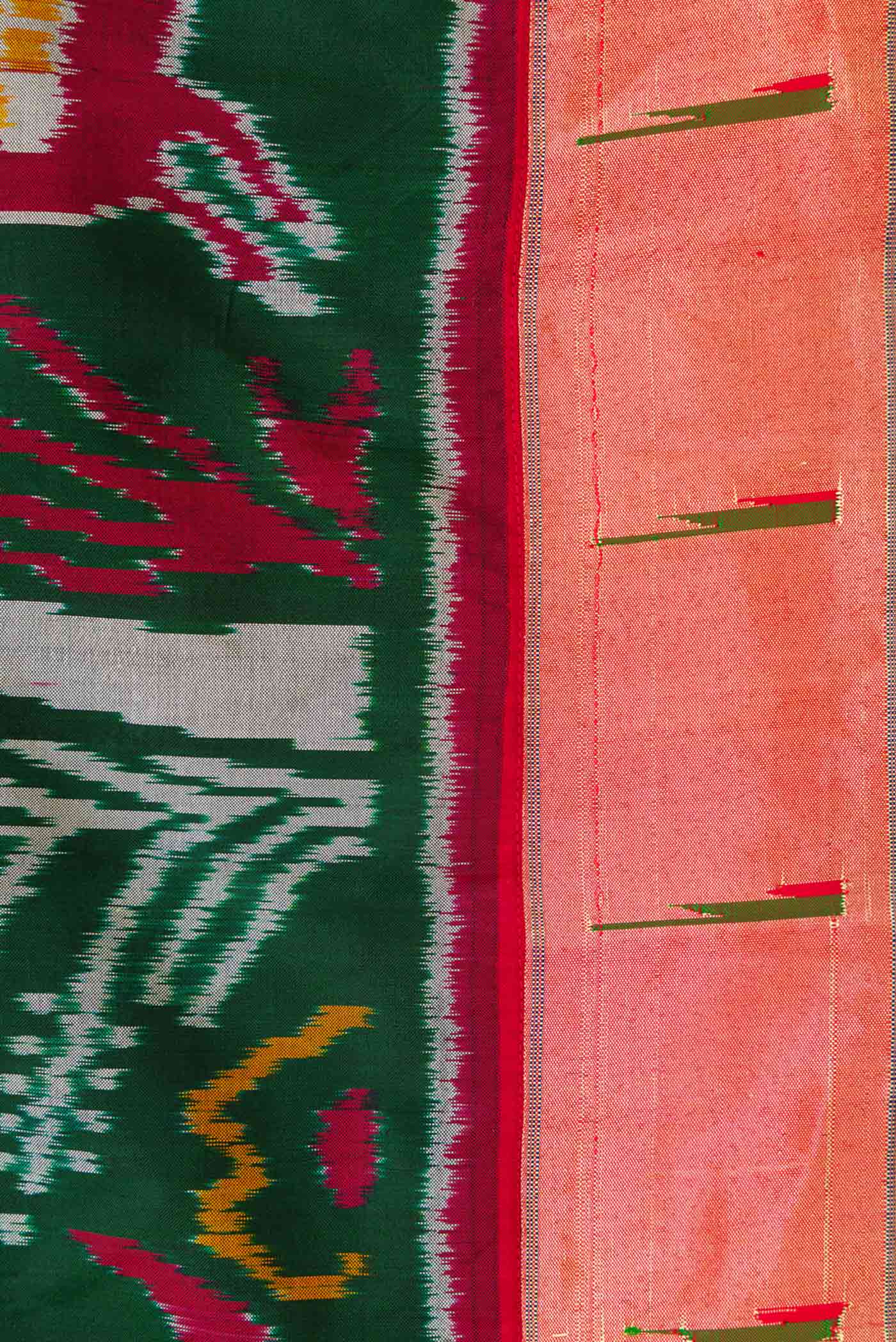 Border image of Pure Silk Pure Zari Green Dual Tone Double Ikat Saree with Zari Brocade on the body and Paithani Border