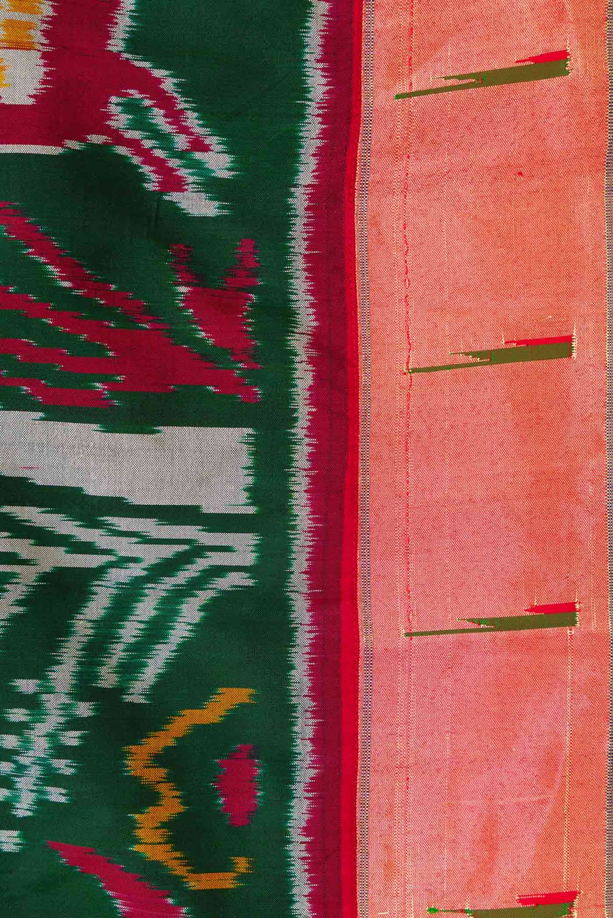 Border image of Pure Silk Pure Zari Green Dual Tone Double Ikat Saree with Zari Brocade on the body and Paithani Border