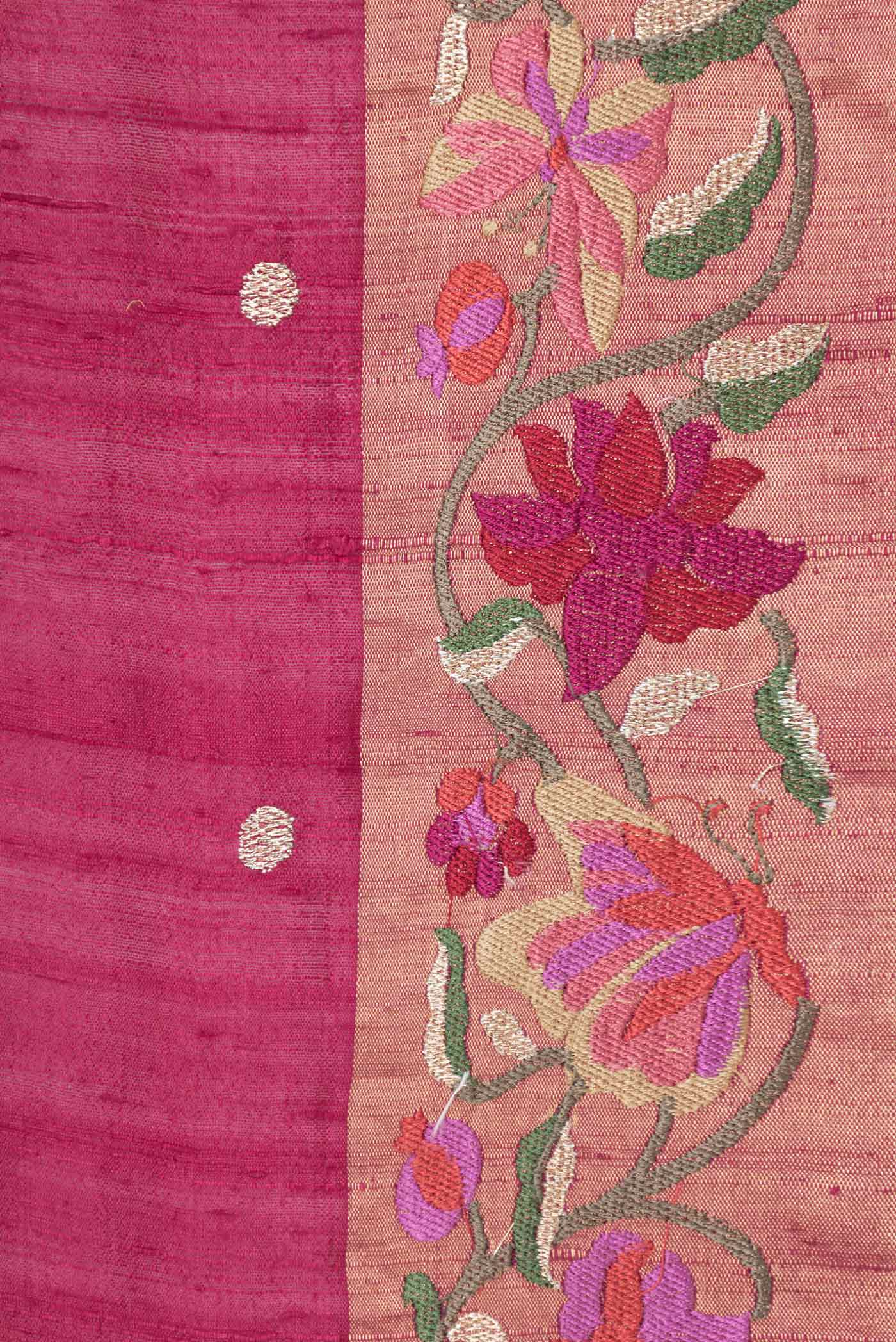 Border image of Maroon Dual Tone Tussar Saree with Zari Butta on the body and Embroidery Border