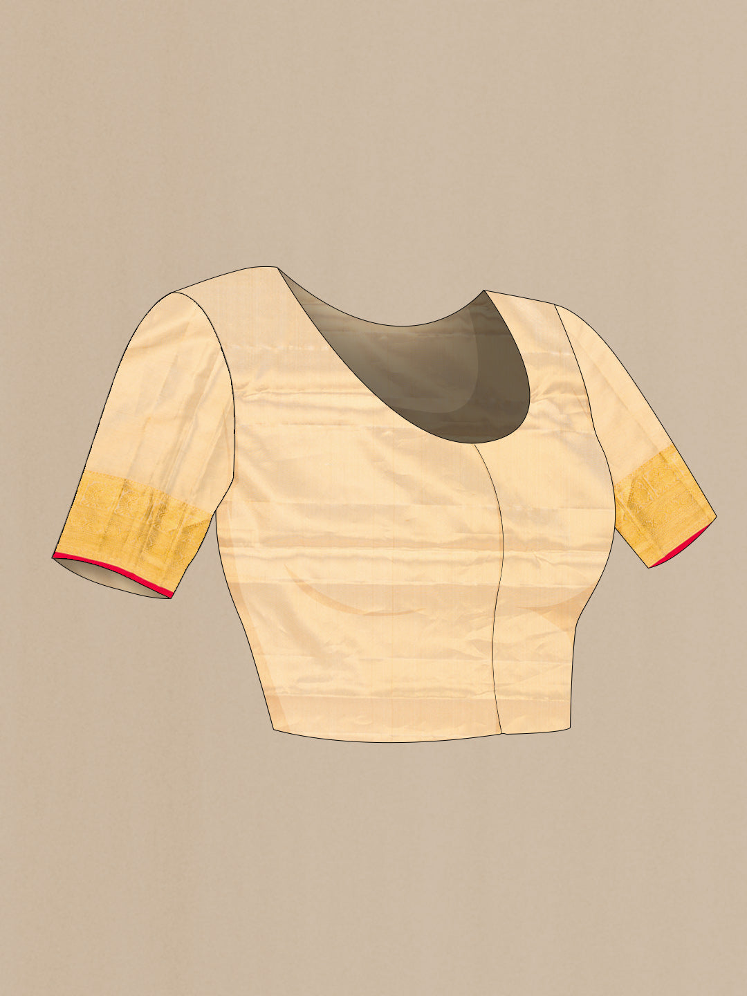 Close up image of the blouse of Gold Dual Tone Kanchipuram Tissue Silk Saree with Zari Brocade on the body and Zari Border. 
