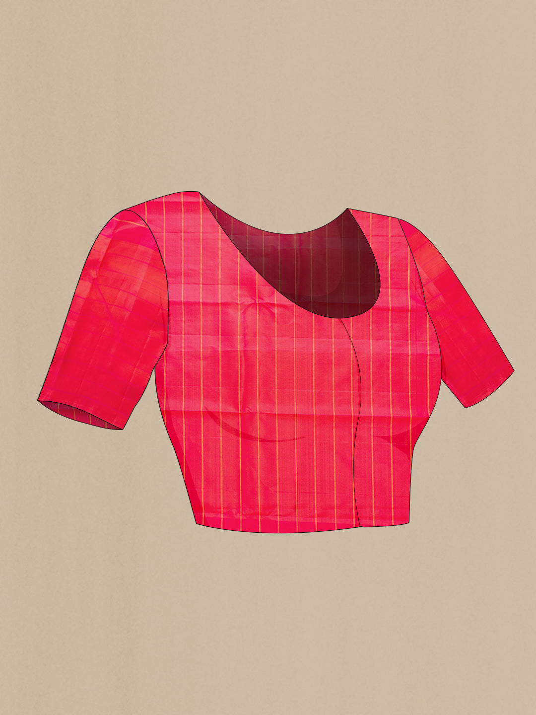 Close up image of the blouse of Pure Silk Pure Zari Green Dual Tone Kanchipuram Saree with Checked design on the body and Checks Border