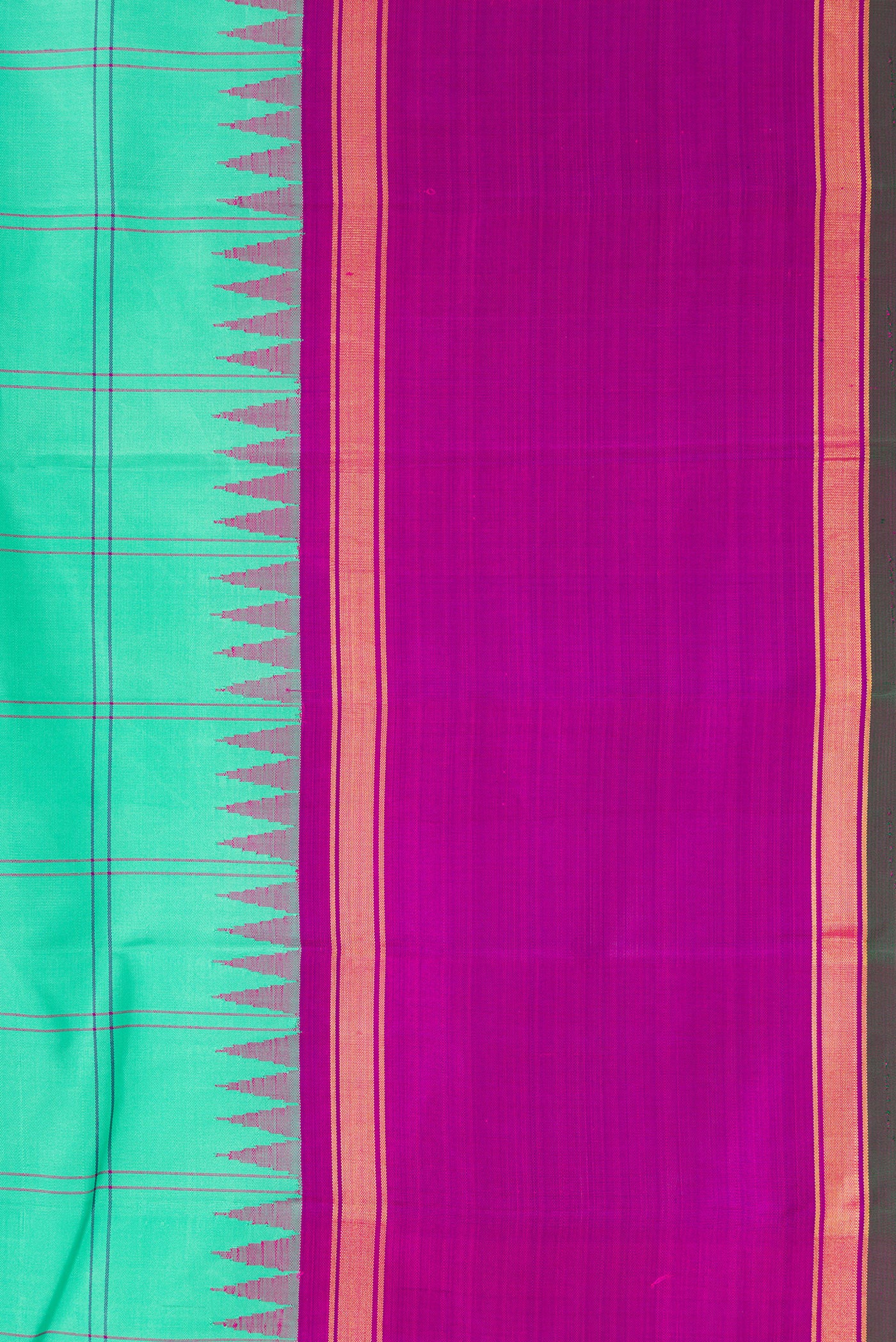 Border image of Pure Silk Pure Zari Sea Green Dual Tone Kanjivaram Saree with Checked design on the body and Zari And Thread Border. 
