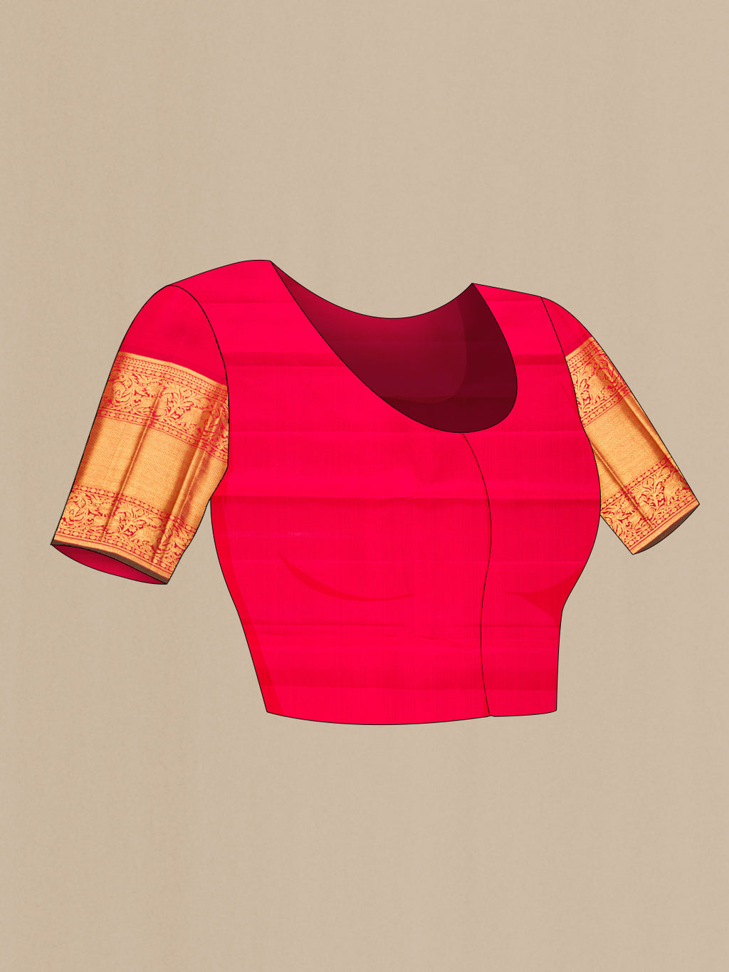 Close up image of the blouse of Pure Silk Pure Zari Dark Pink Dual Tone Kanjivaram Saree with Zari Brocade on the body and Fancy Border. 