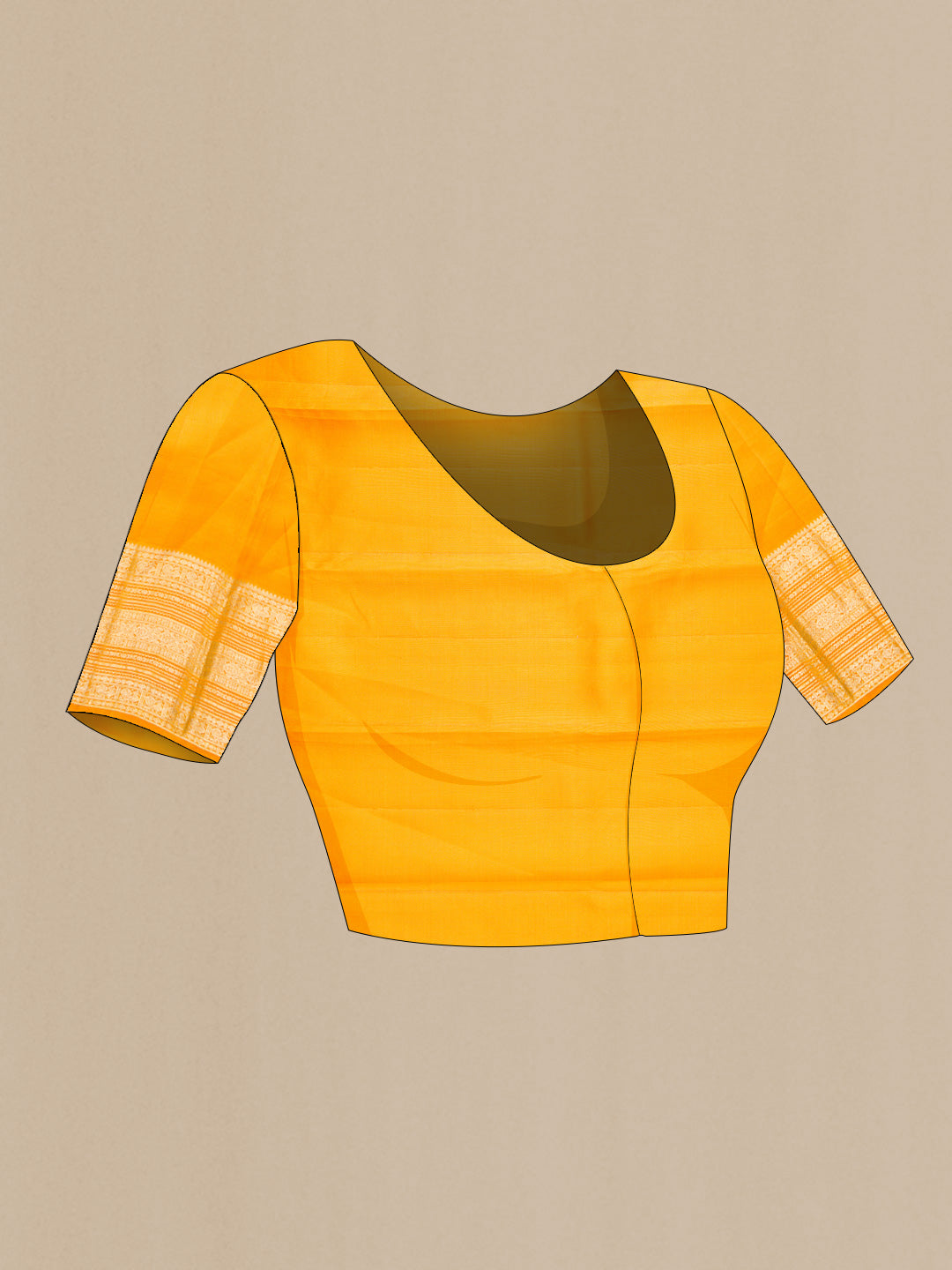 Close up image of the blouse of Peacock Blue Dual Tone Kanchipuram Silk Saree with Zari Brocade on the body and Zari Border. 