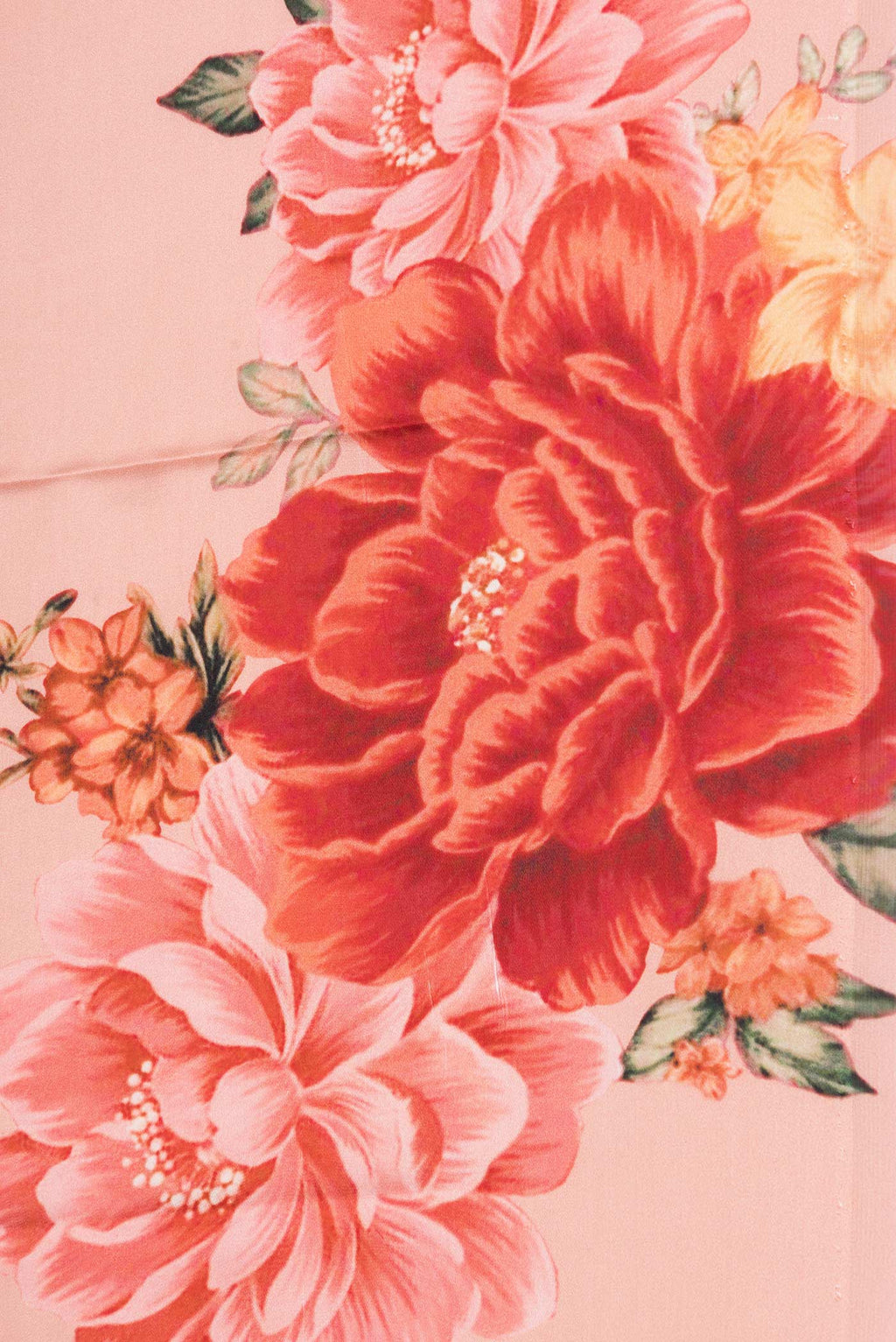 Border image of Peach Satin Silk Saree with Floral Print on the body and Without Border