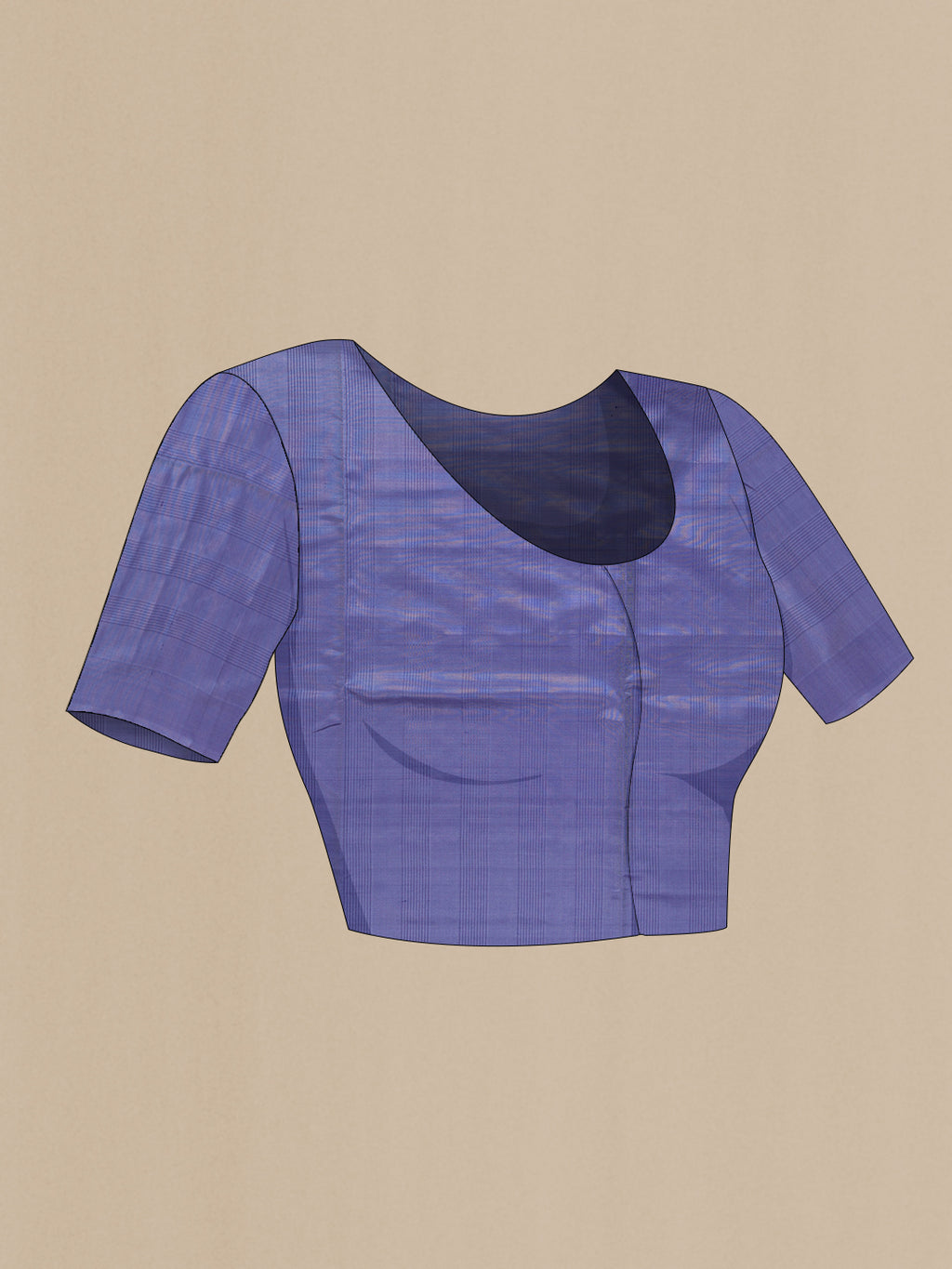 Close up image of the blouse of Grey Soft Silk Saree with Checked design on the body and Plain Border. 