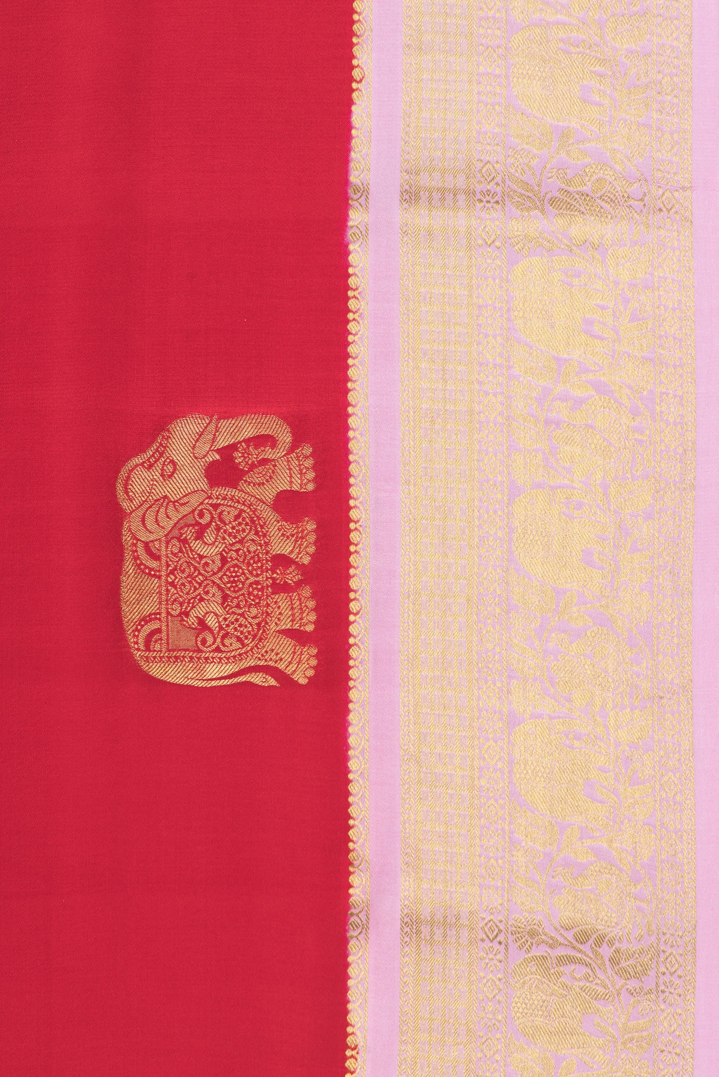 Border image of Red Dual Tone Mysore Silk Saree with Zari Butta on the body and Zari Border. 
