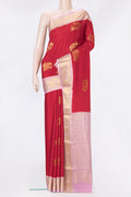Red Dual Tone Mysore Silk Saree with Zari Butta on the body and Zari Border.  displayed on a mannequin