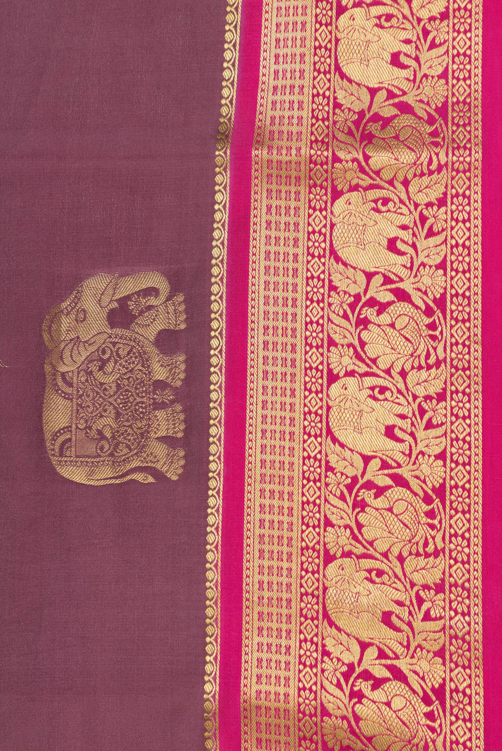 Border image of Burgundy Dual Tone Mysore Silk Saree with Zari Butta on the body and Zari Border. 