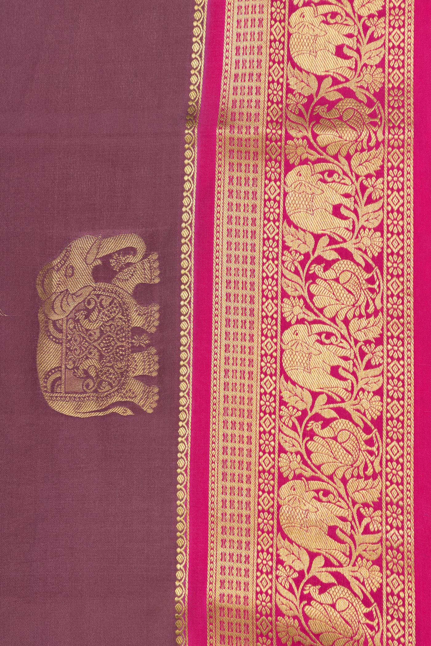 Border image of Burgundy Dual Tone Mysore Silk Saree with Zari Butta on the body and Zari Border. 