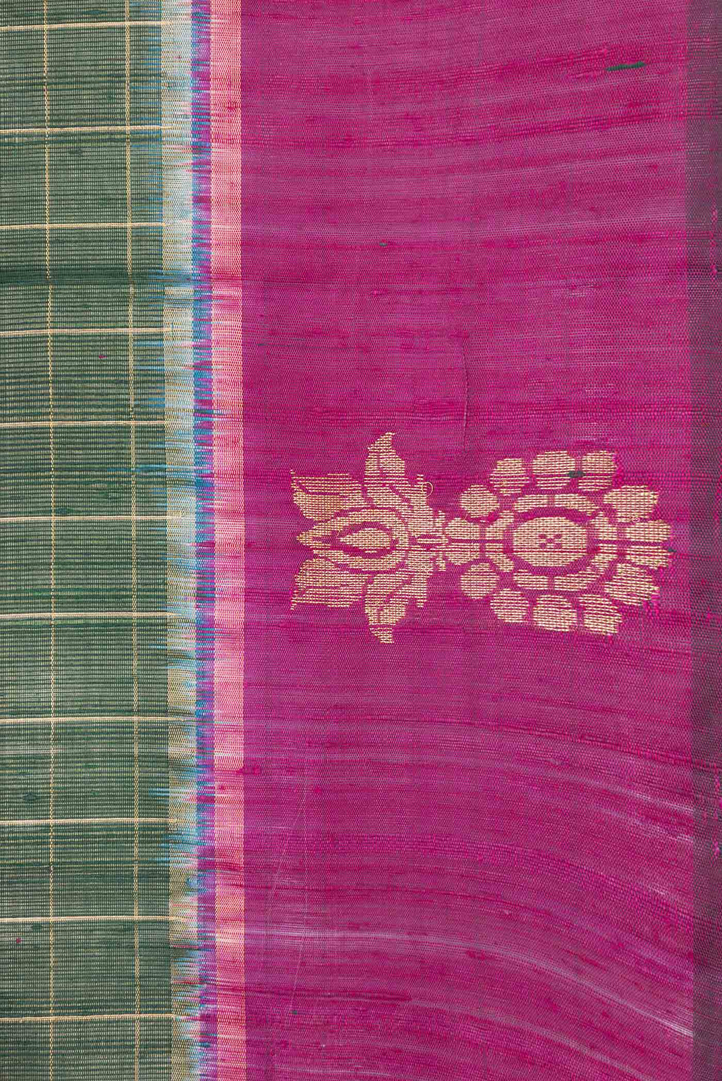 Border image of Green Dual Tone Tussar Saree with Checked design on the body and Fancy Border