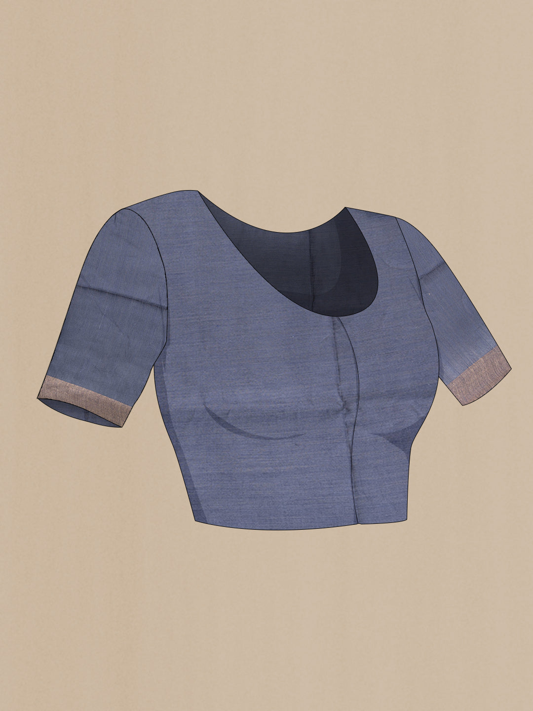 Close up image of the blouse of Maroon Dual Tone Tussar Saree with Printed design on the body and Zari Border