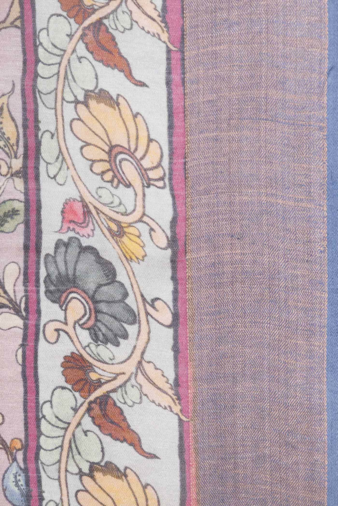 Border image of Grey Tussar Saree with Printed design on the body and Zari Border