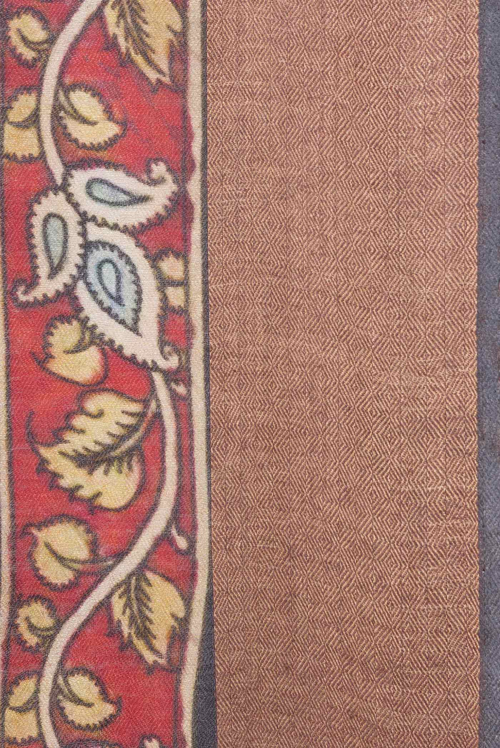 Border image of Black Dual Tone Tussar Saree with kalamkari Print on the body and Zari Border. 