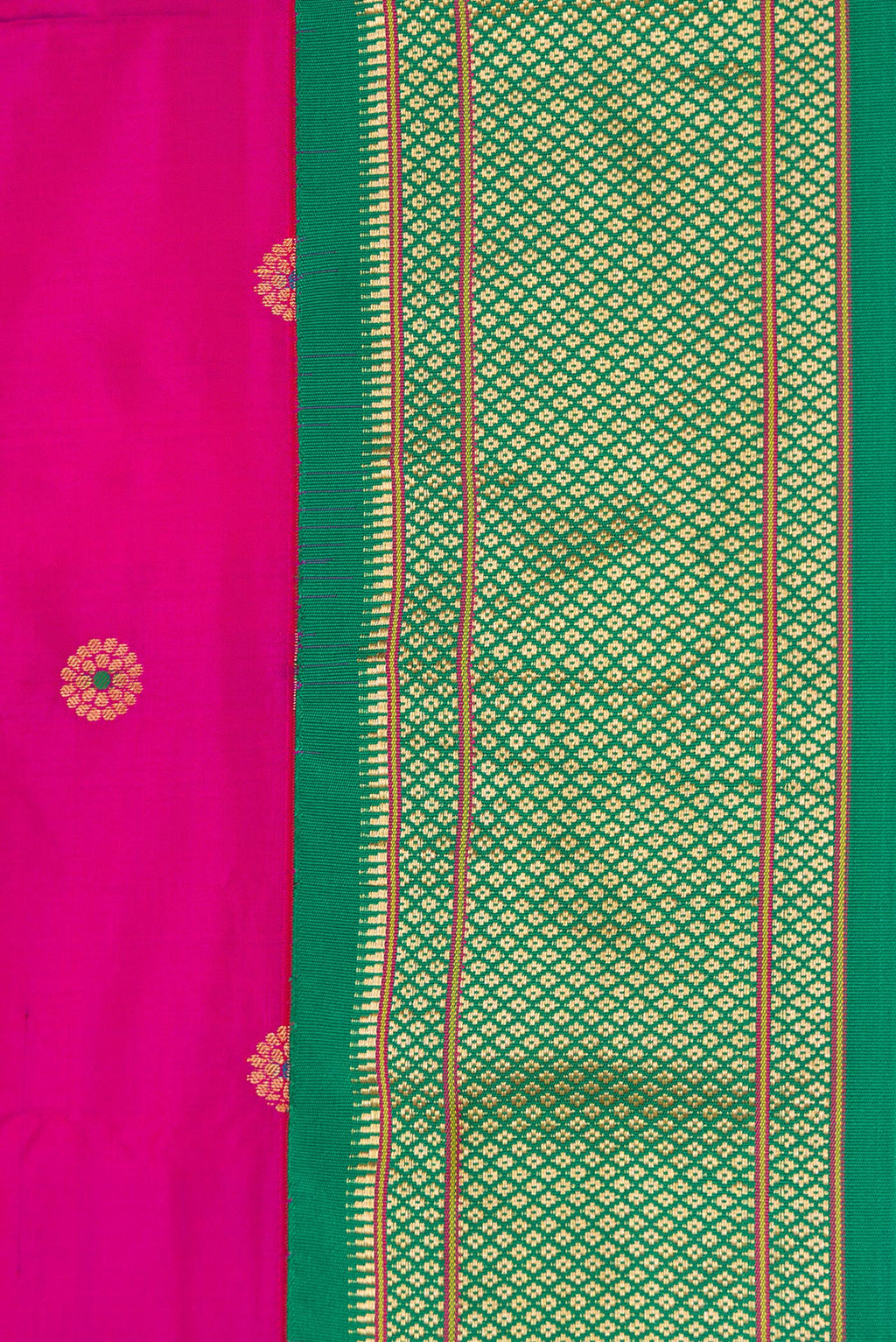 Border image of Pink Dual Tone Paithani Silk Saree with Zari And Thread Butta on the body and Zari Border. 