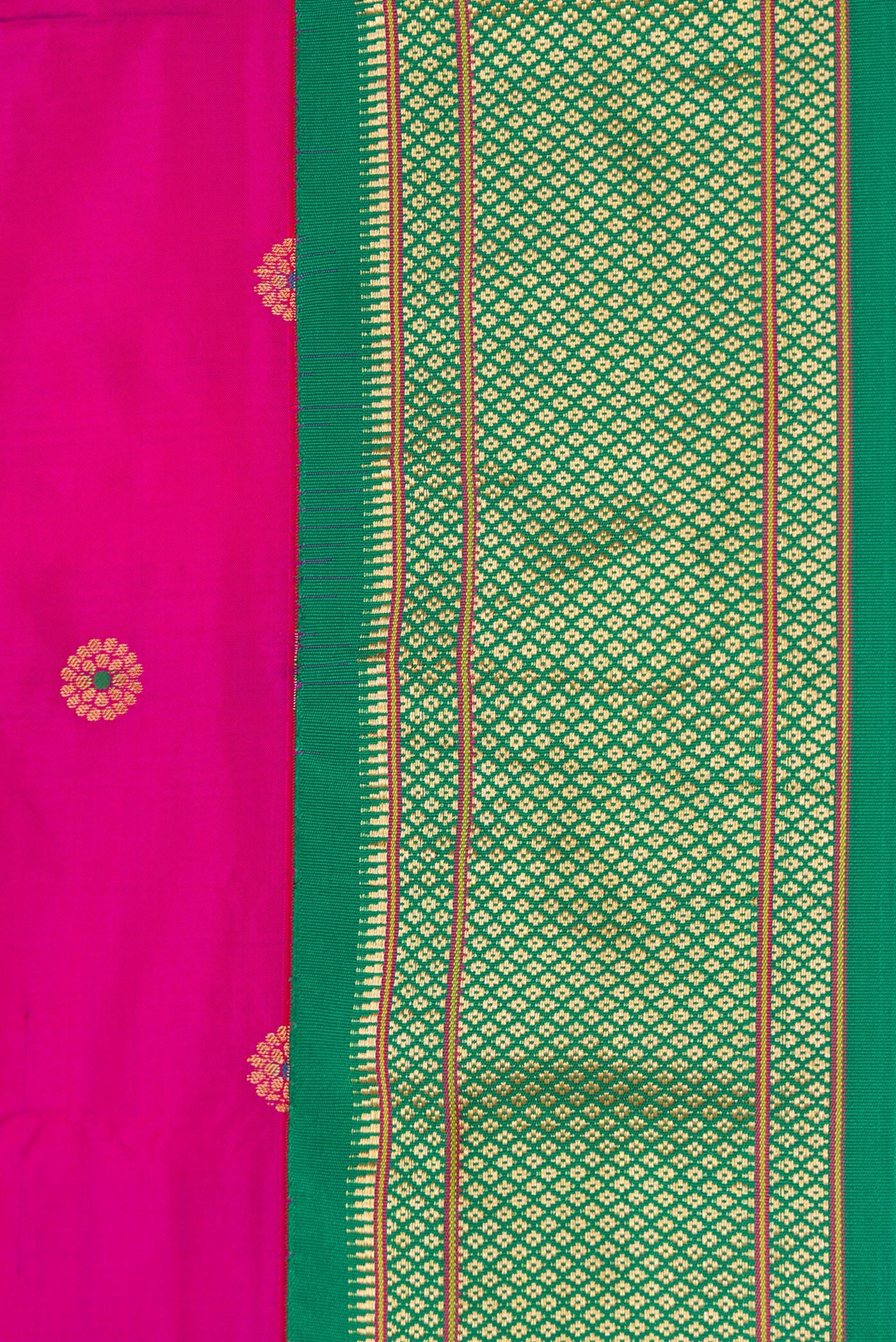 Border image of Pink Dual Tone Paithani Silk Saree with Zari And Thread Butta on the body and Zari Border. 
