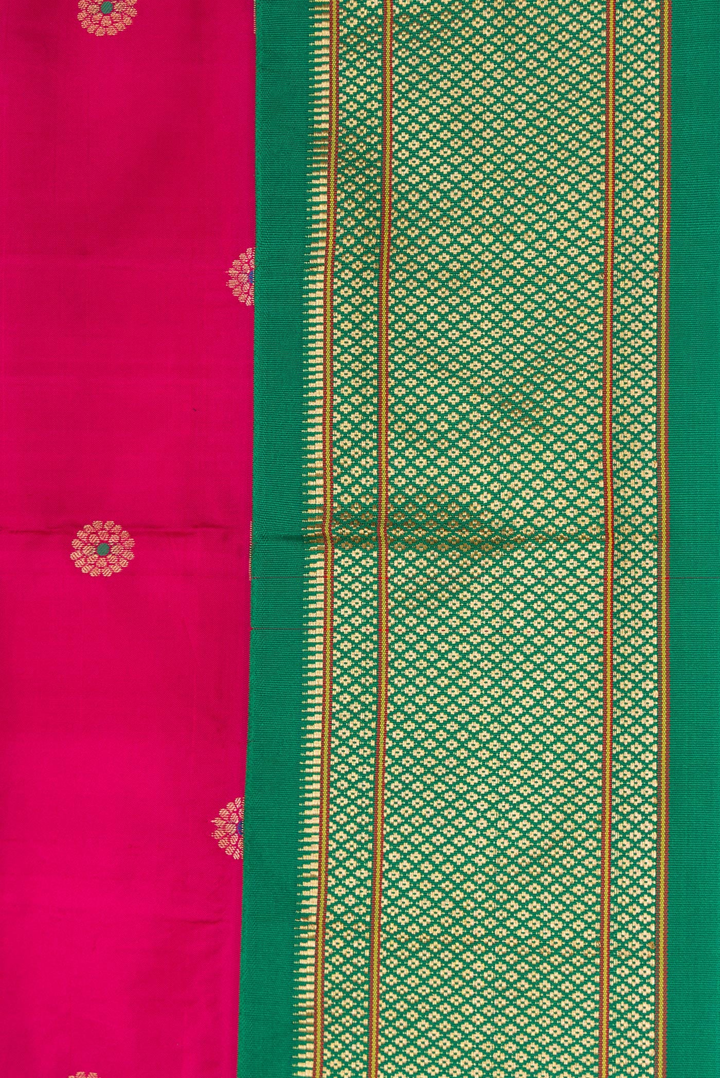 Border image of Dark Mauve Dual Tone Paithani Silk Saree with Zari And Thread Butta on the body and Zari Border. 