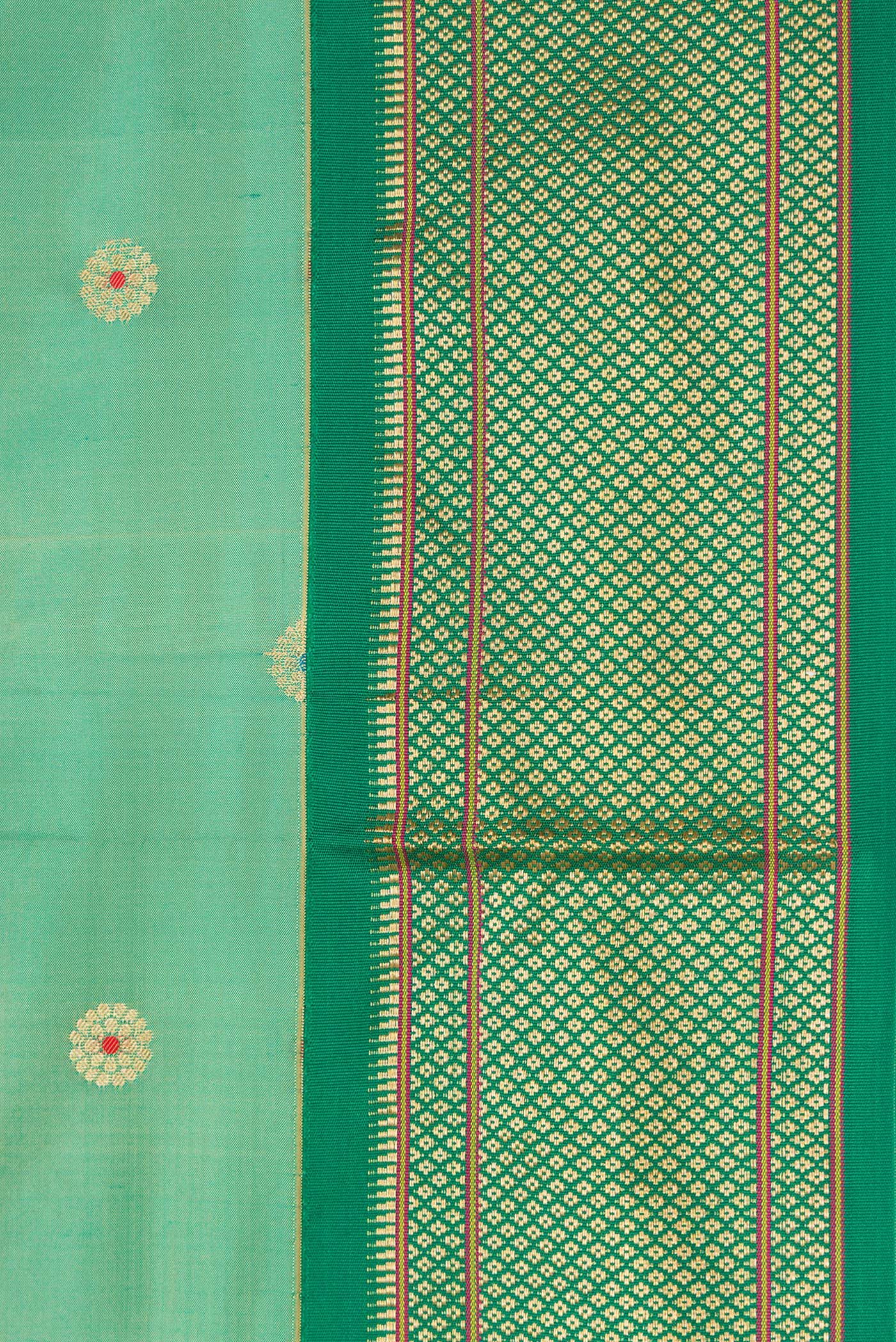 Border image of Light Green Dual Tone Paithani Silk Saree with Zari And Thread Butta on the body and Zari Border. 
