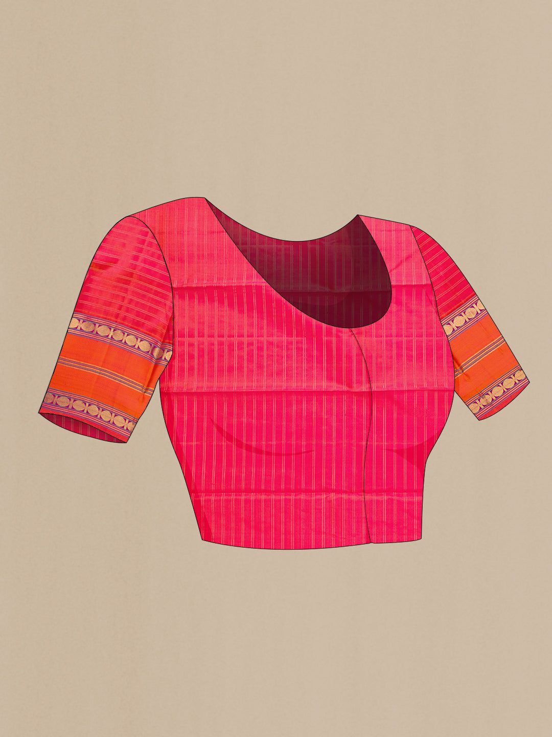 Close up image of the blouse of Green Dual Tone Kanjivaram Silk Saree with Checked design on the body and Zari Border. 