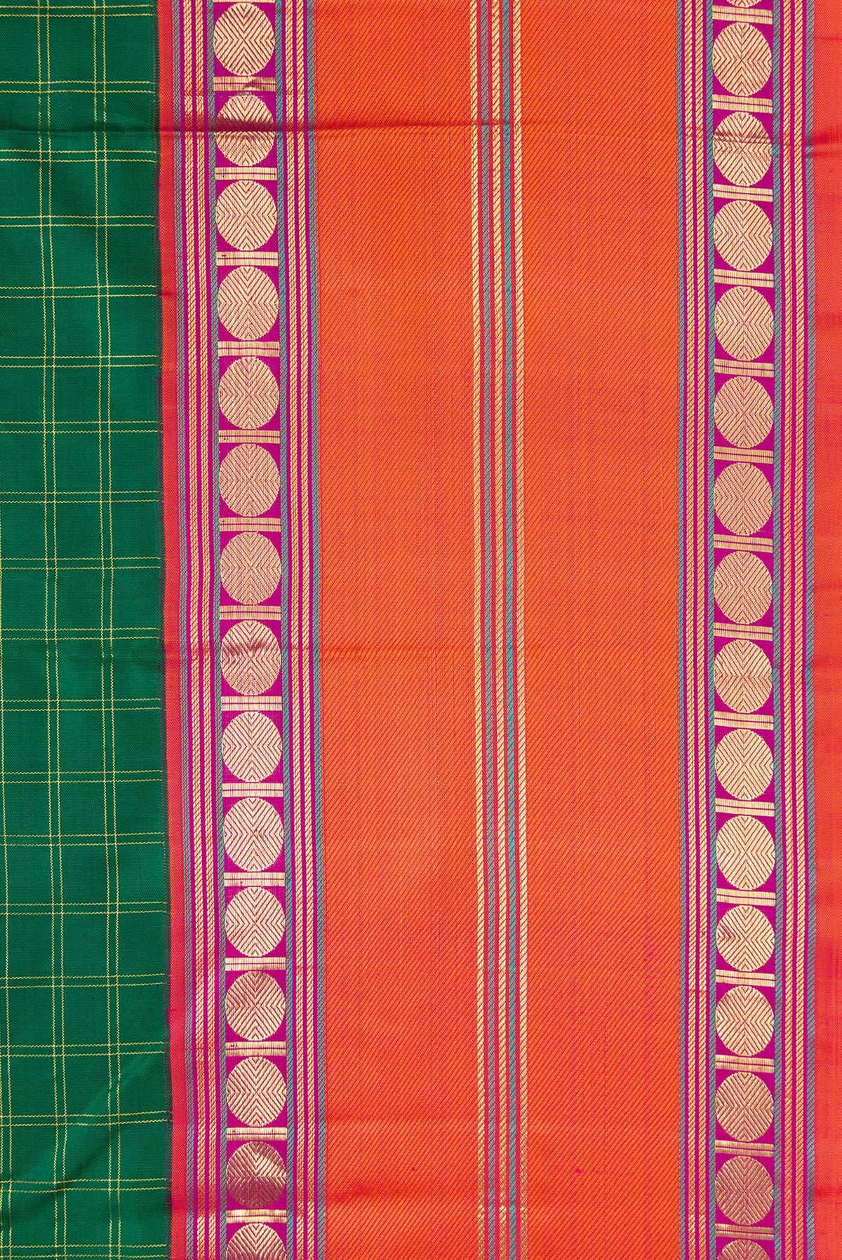 Border image of Green Dual Tone Kanjivaram Silk Saree with Checked design on the body and Zari Border. 