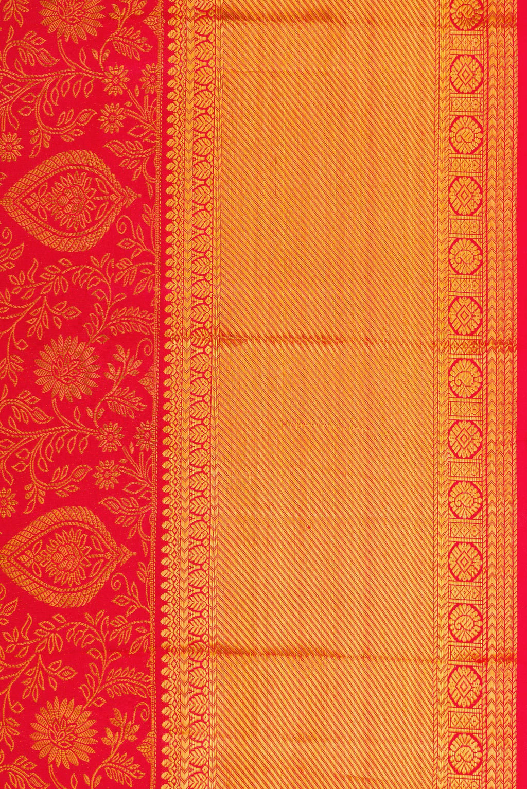 Border image of Red Dual Tone Kanjivaram Silk Saree with Zari Brocade on the body and Zari Border. 