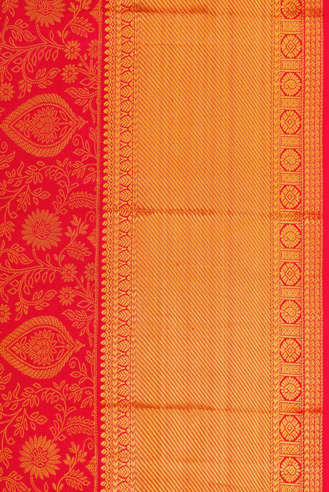 Border image of Red Dual Tone Kanjivaram Silk Saree with Zari Brocade on the body and Zari Border. 