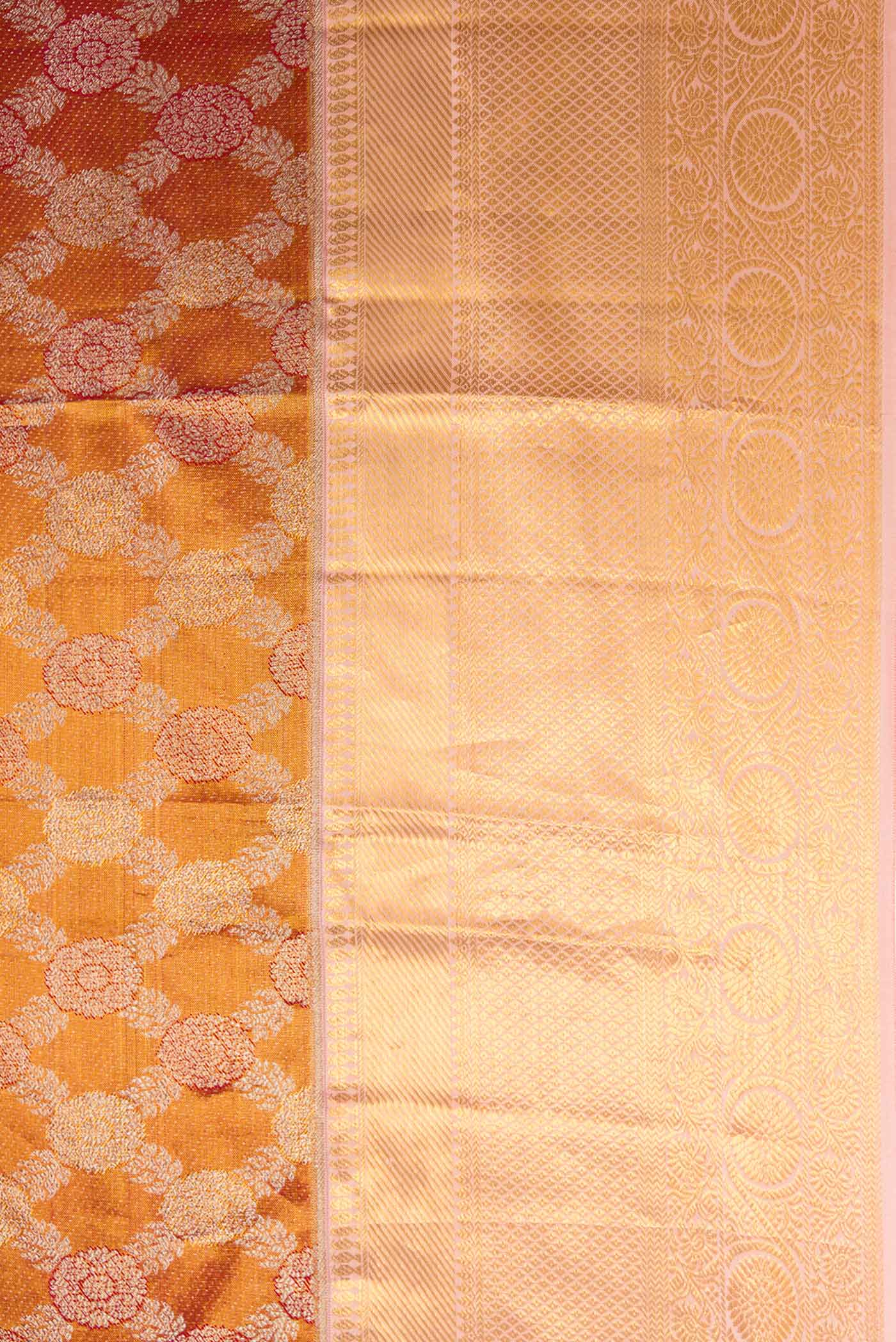 Border image of Gold Dual Tone Kanchipuram Tissue Silk Saree with Zari Brocade on the body and Zari Border. 