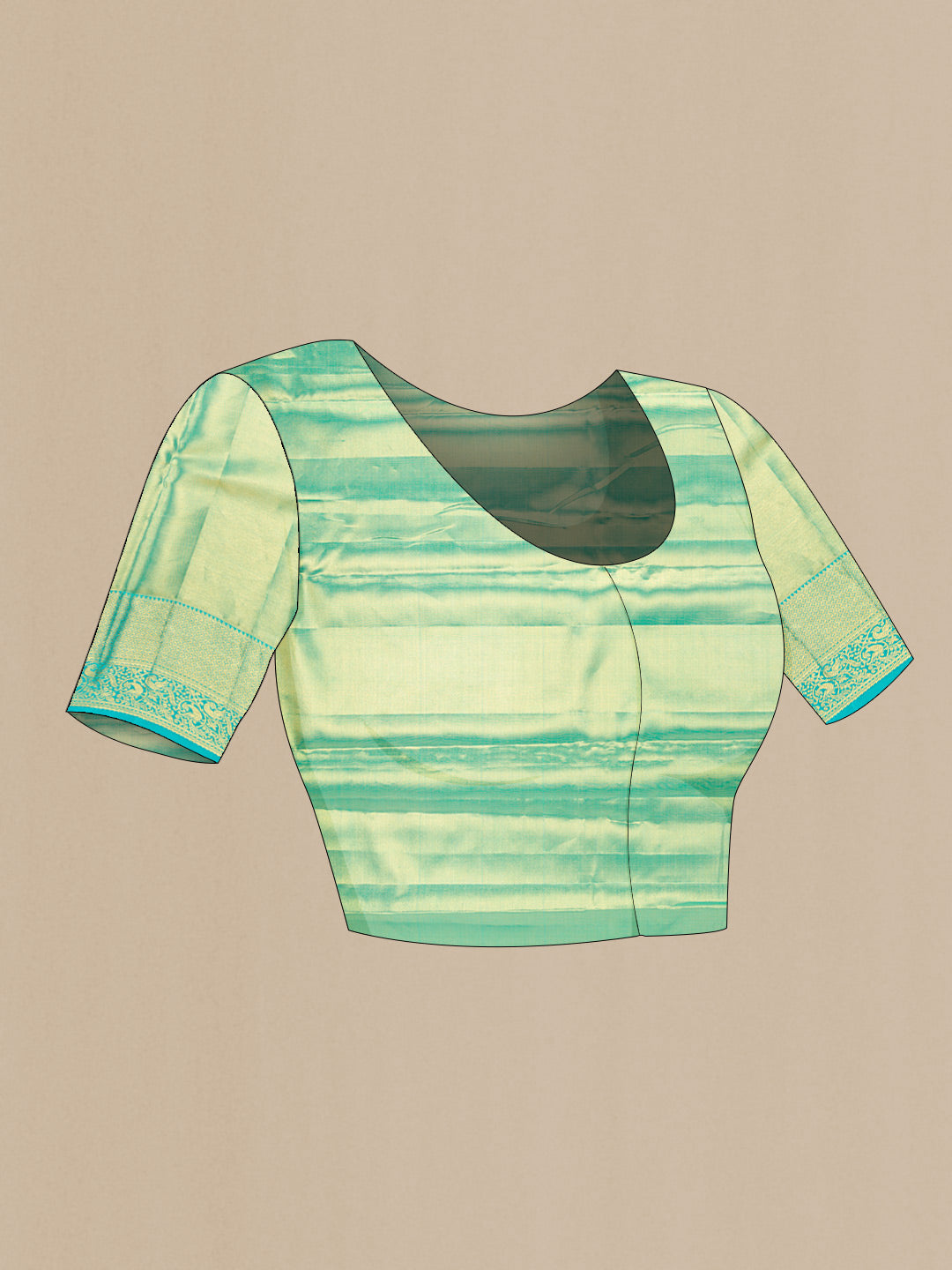 Close up image of the blouse of Gold Dual Tone Kanchipuram Tissue Silk Saree with Zari Brocade on the body and Zari Border. 