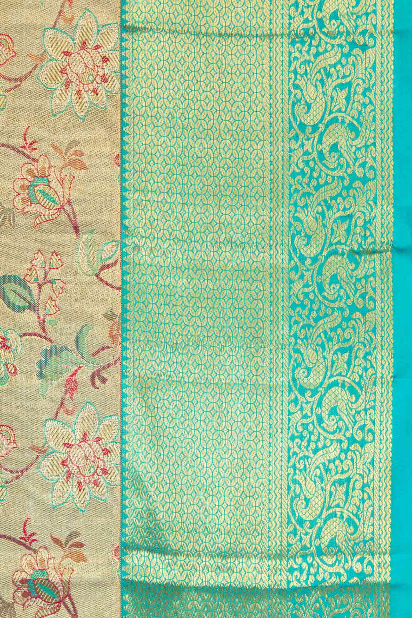 Border image of Gold Dual Tone Kanchipuram Tissue Silk Saree with Zari Brocade on the body and Zari Border. 